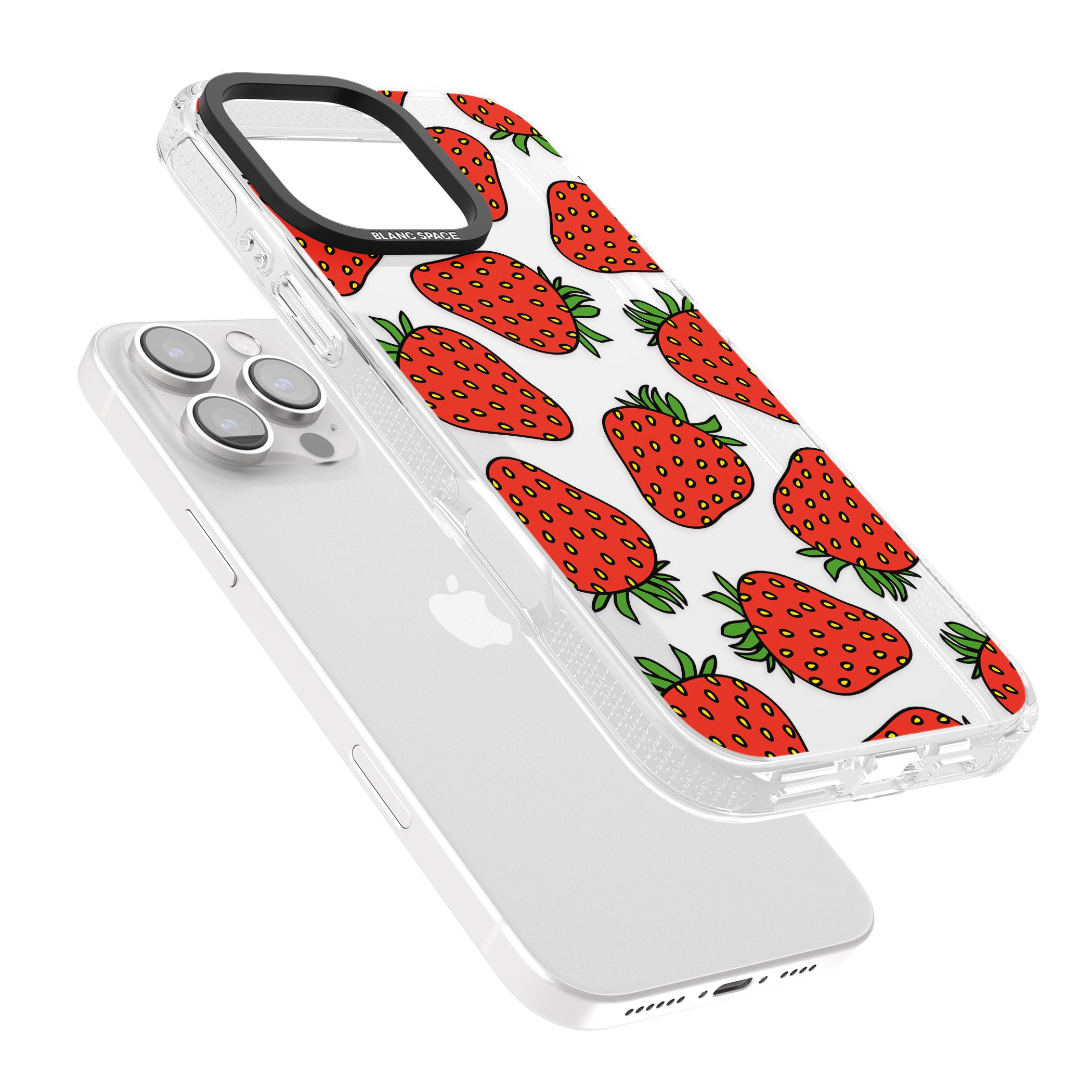 Strawberry Pattern iPhone 16 Pro Max / 16 Pro Clear Case Impact Air - Blanc Space