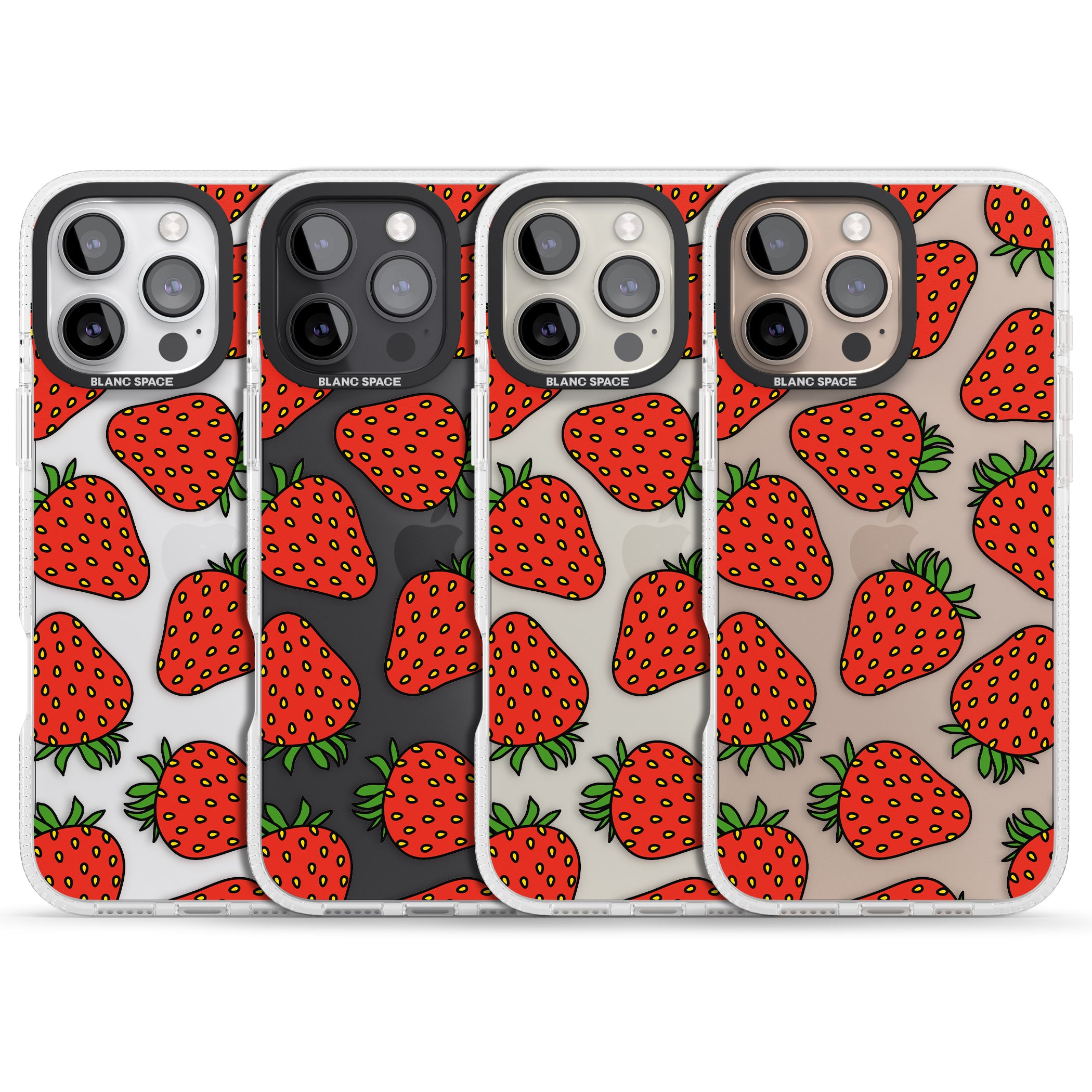 Strawberry Pattern iPhone 16 Pro Max / 16 Pro Clear Case Impact Air - Blanc Space