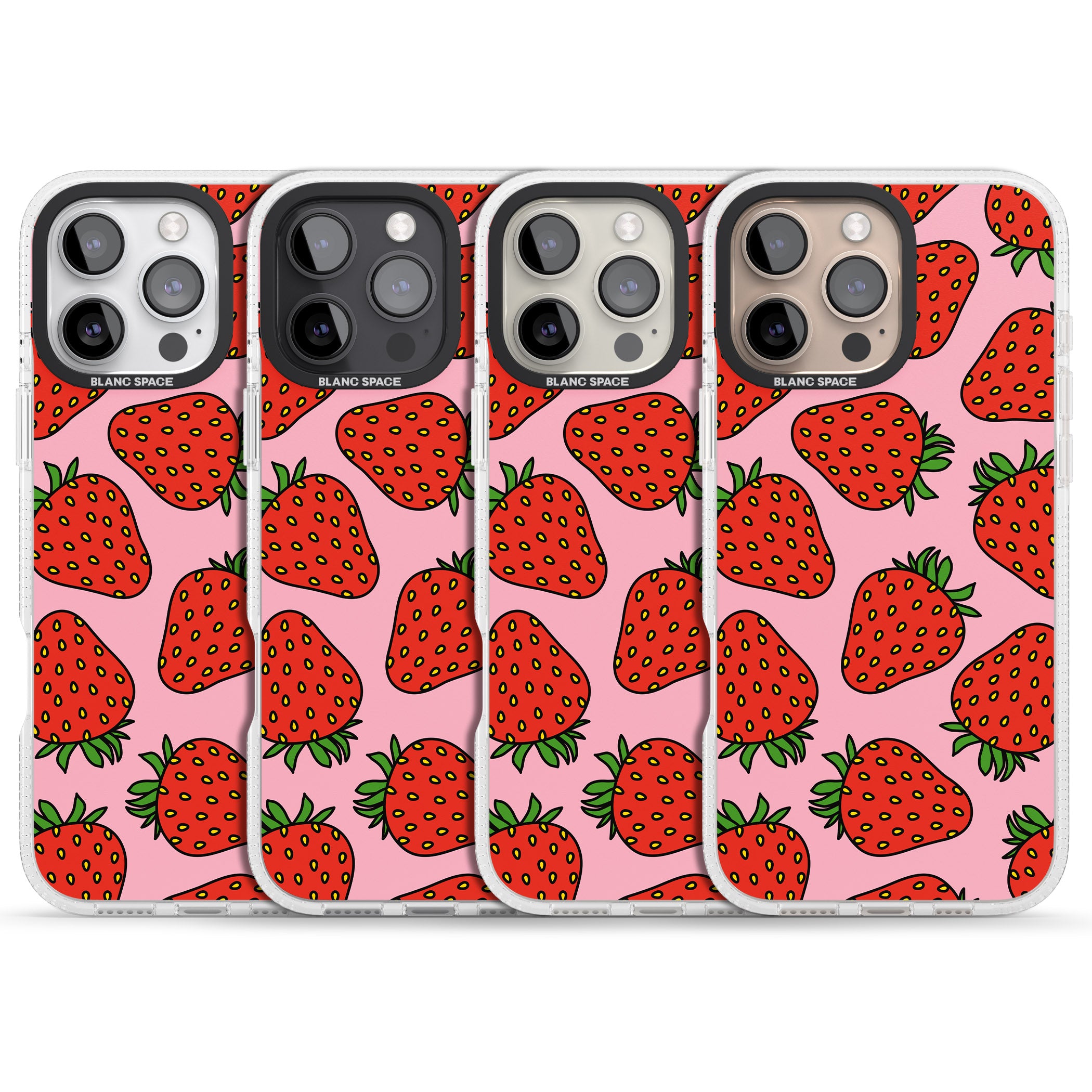 Strawberry Pattern (Pink) iPhone 16 Pro Max / 16 Pro Clear Case Impact Air - Blanc Space