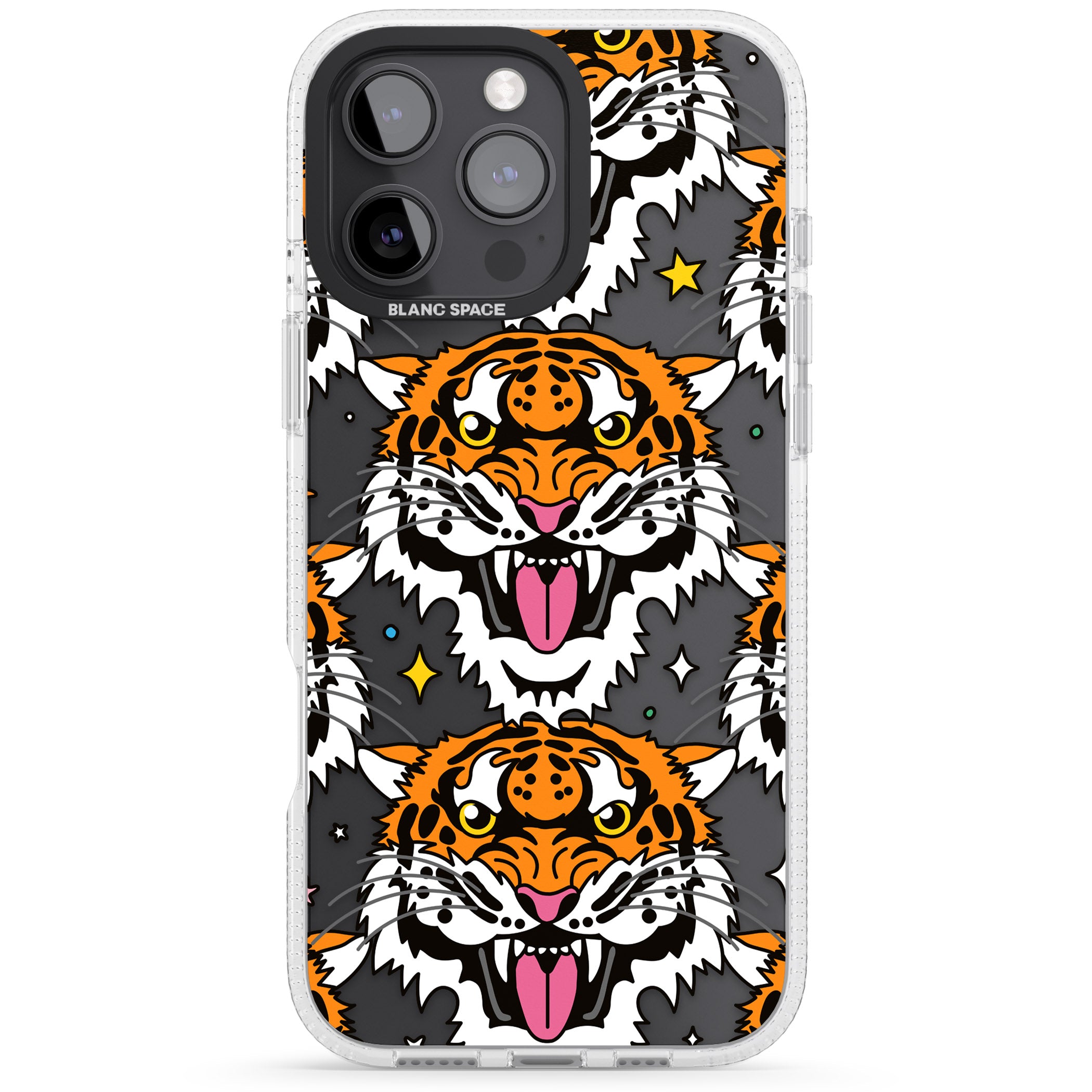 Fierce Jungle Tigers iPhone 16 Pro Max / 16 Pro Clear Case Impact Air - Blanc Space