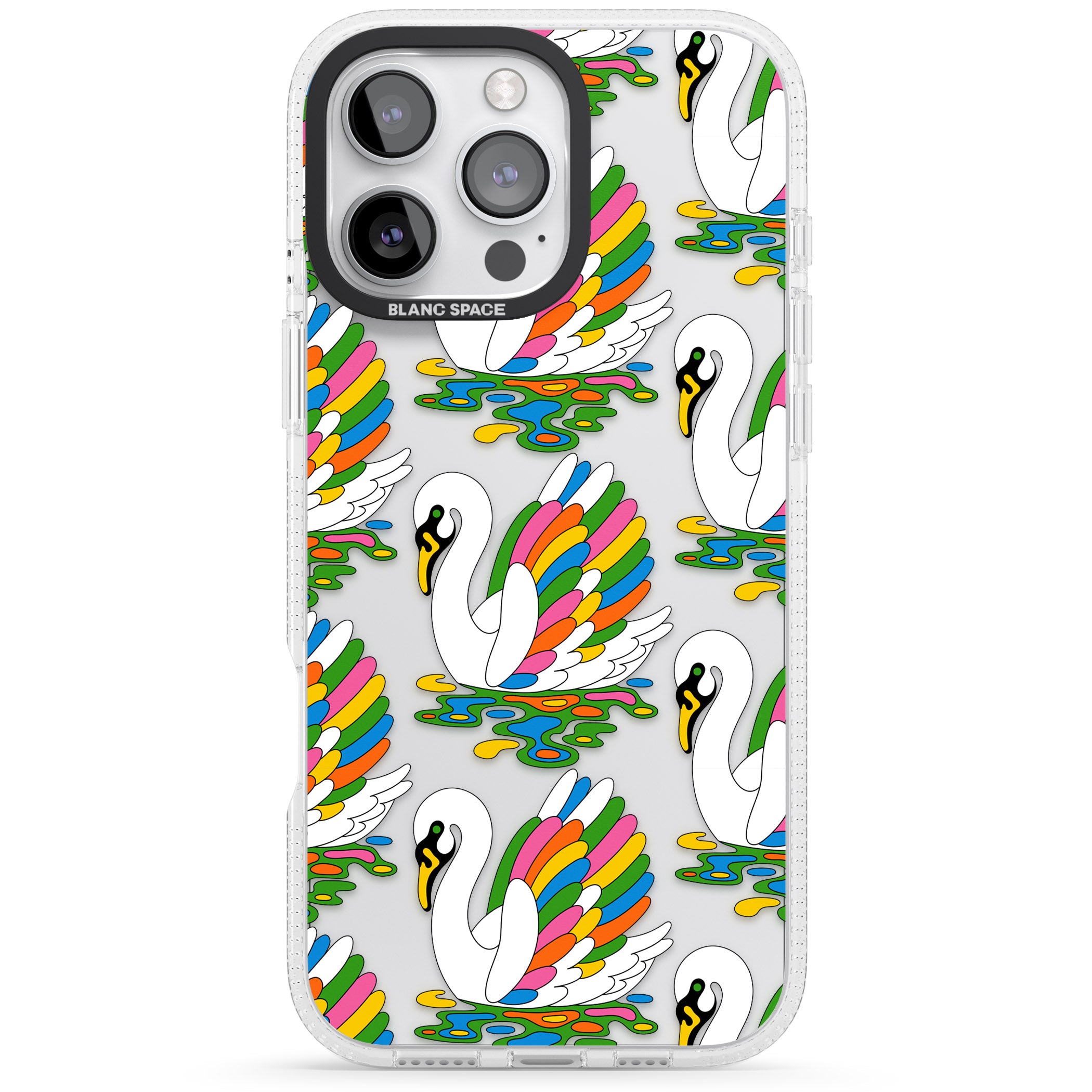 Colourful Swan Pattern iPhone 16 Pro Max / 16 Pro Clear Case Impact Air - Blanc Space
