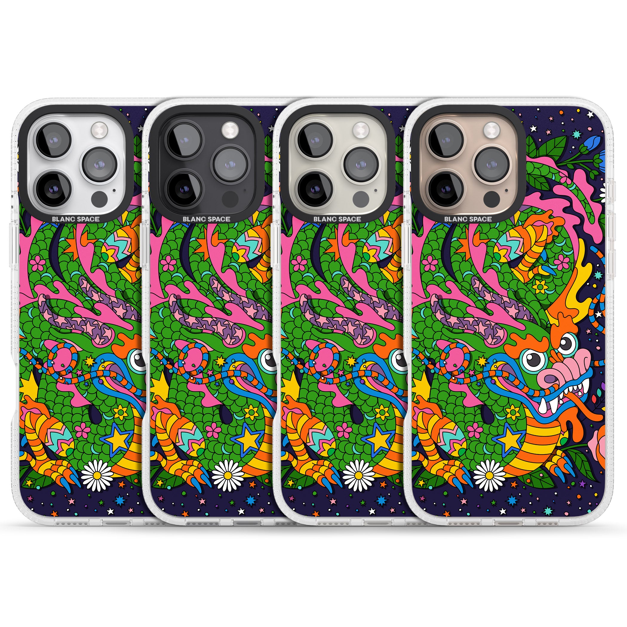 Psychedelic Jungle Dragon (Purple) iPhone 16 Pro Max / 16 Pro Clear Case Impact Air - Blanc Space