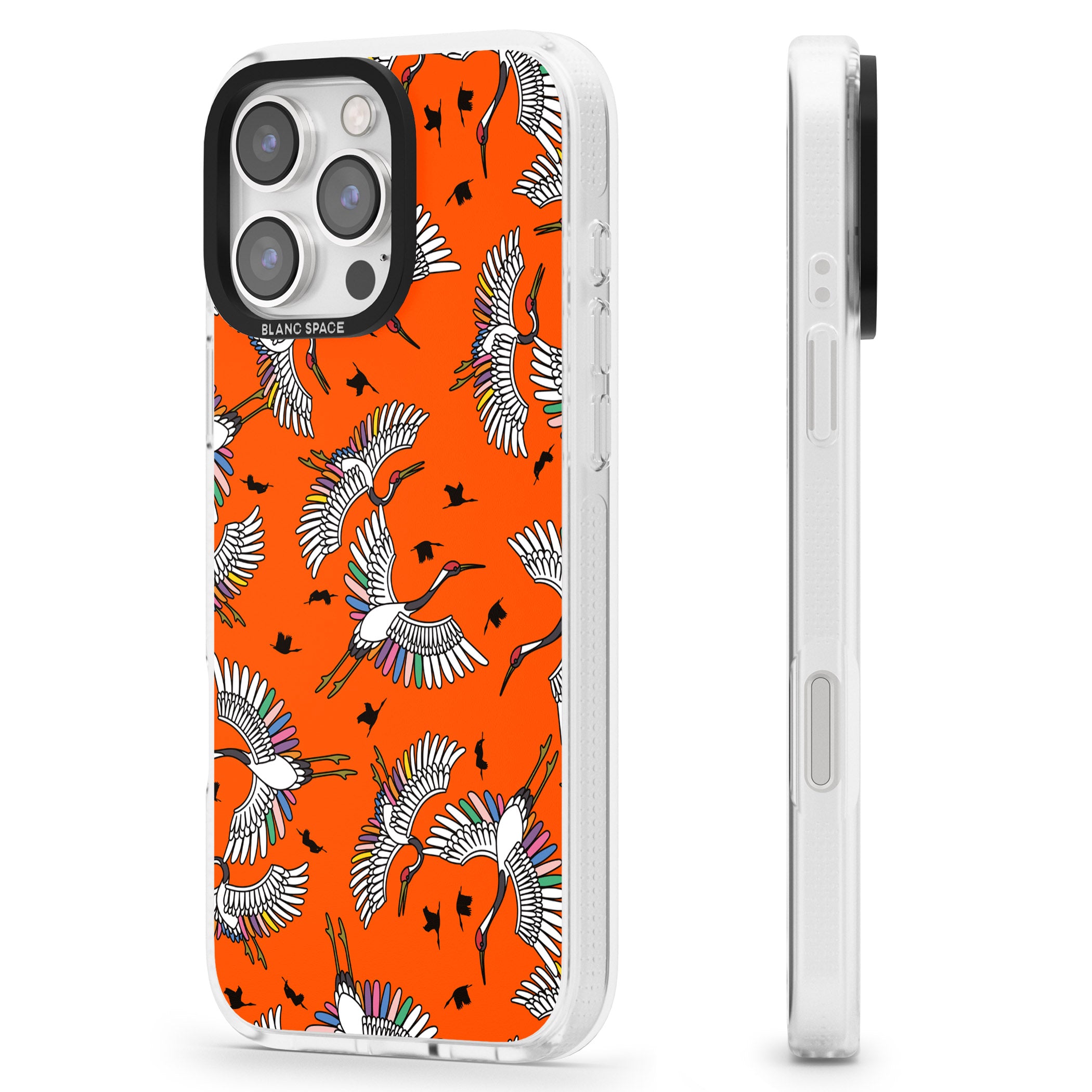 Colourful Crane Pattern (Orange) iPhone 16 Pro Max / 16 Pro Clear Case Impact Air - Blanc Space
