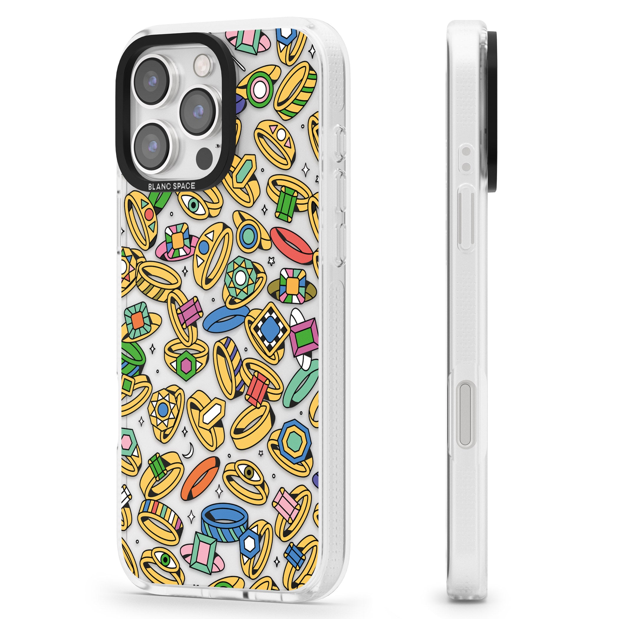 Gemstone Glitz iPhone 16 Pro Max / 16 Pro Clear Case Impact Air - Blanc Space