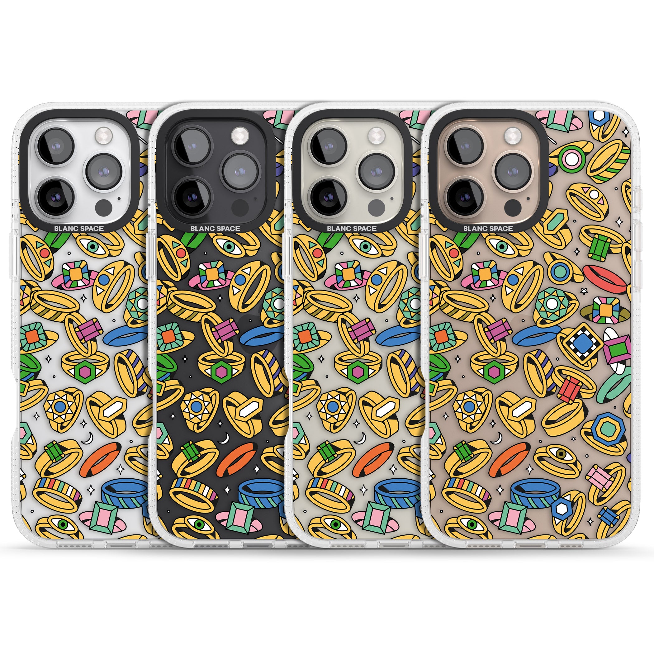 Gemstone Glitz iPhone 16 Pro Max / 16 Pro Clear Case Impact Air - Blanc Space