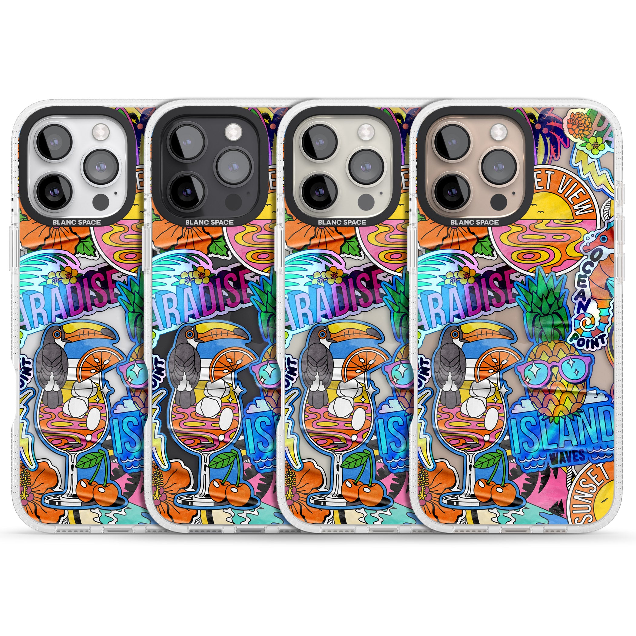 Tropical Vibes Collage iPhone 16 Pro Max / 16 Pro Clear Case Impact Air - Blanc Space