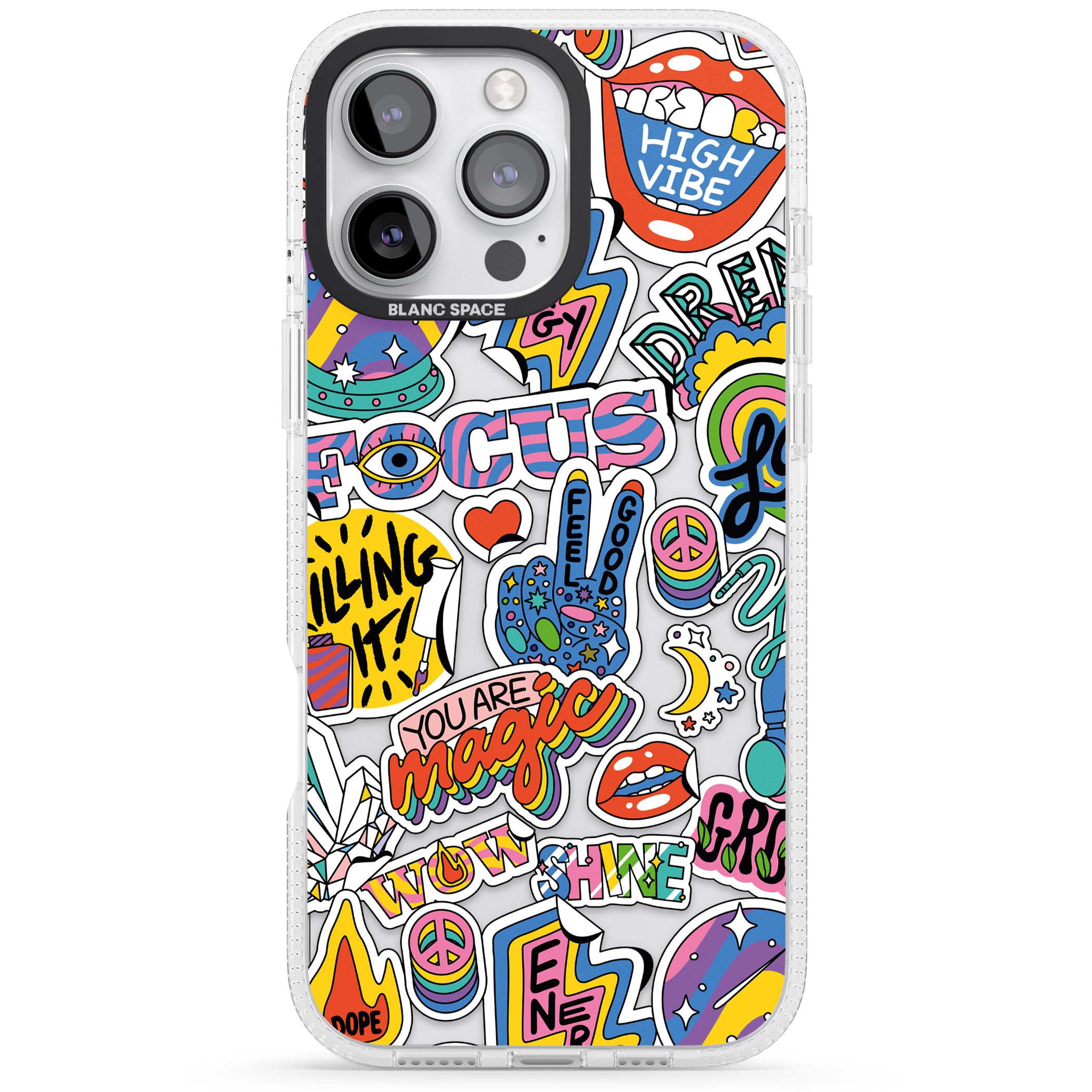 Magic Sticker Collage iPhone 16 Pro Max / 16 Pro Clear Case Impact Air - Blanc Space