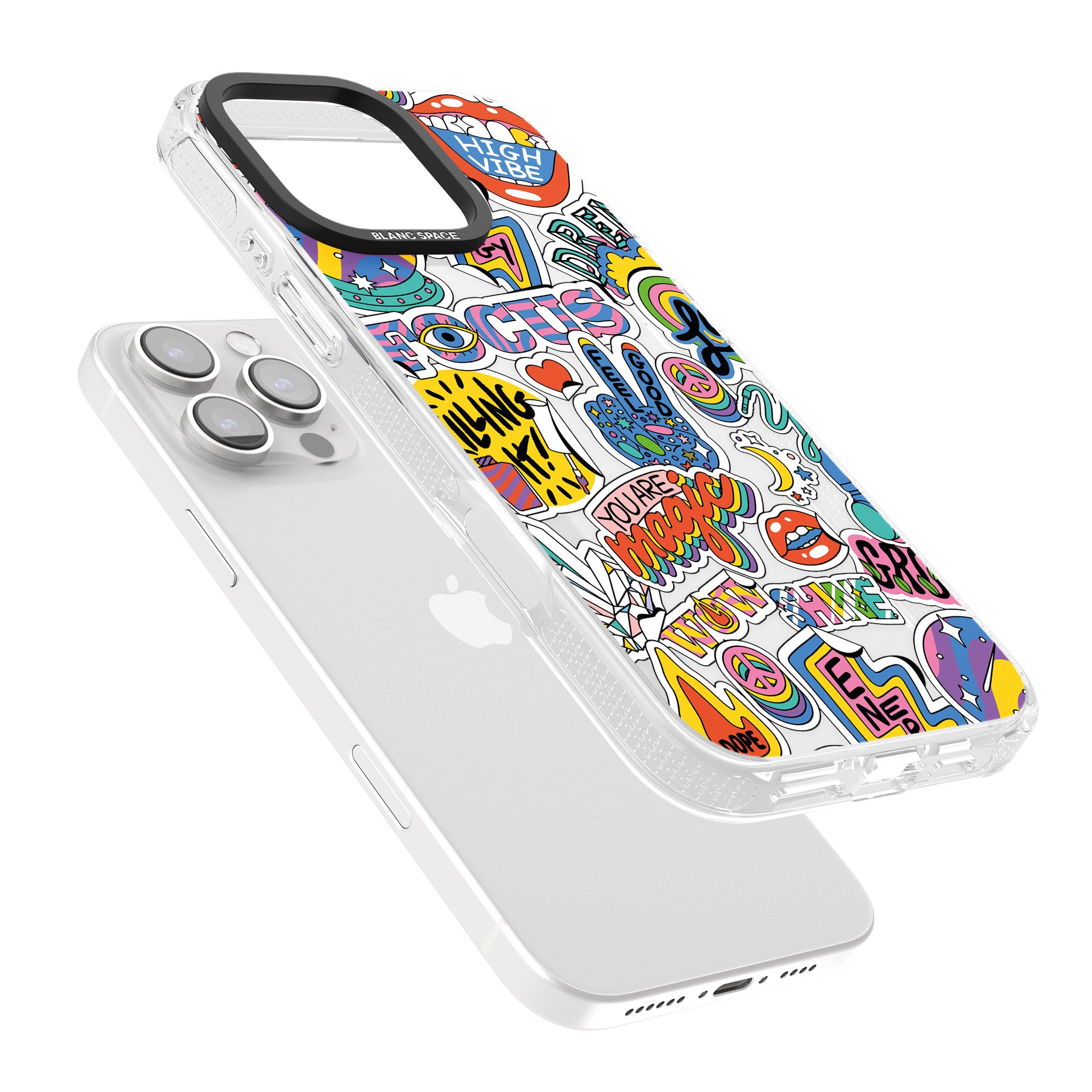 Magic Sticker Collage iPhone 16 Pro Max / 16 Pro Clear Case Impact Air - Blanc Space