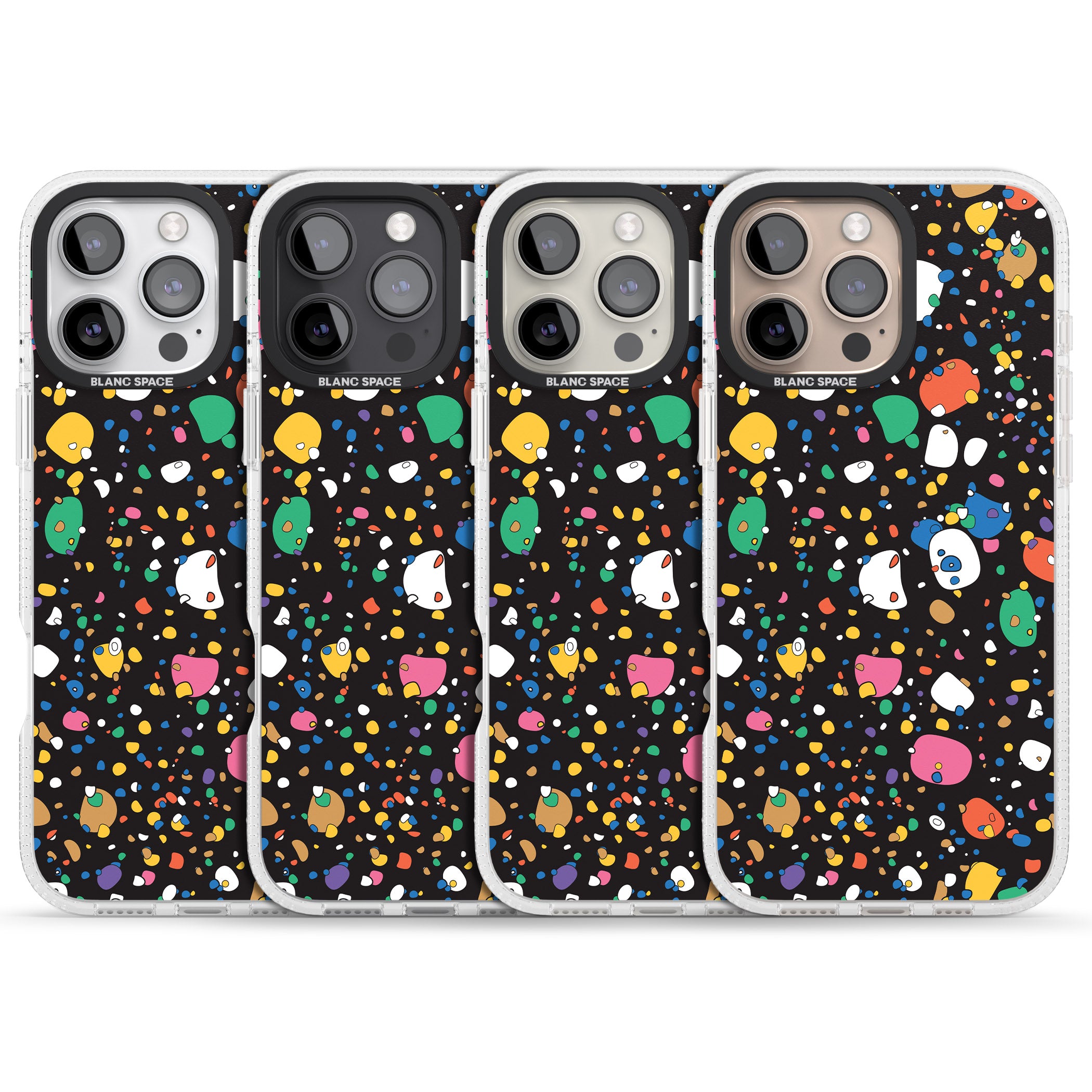 Colourful Confetti Pebbles (Black) iPhone 16 Pro Max / 16 Pro Clear Case Impact Air - Blanc Space