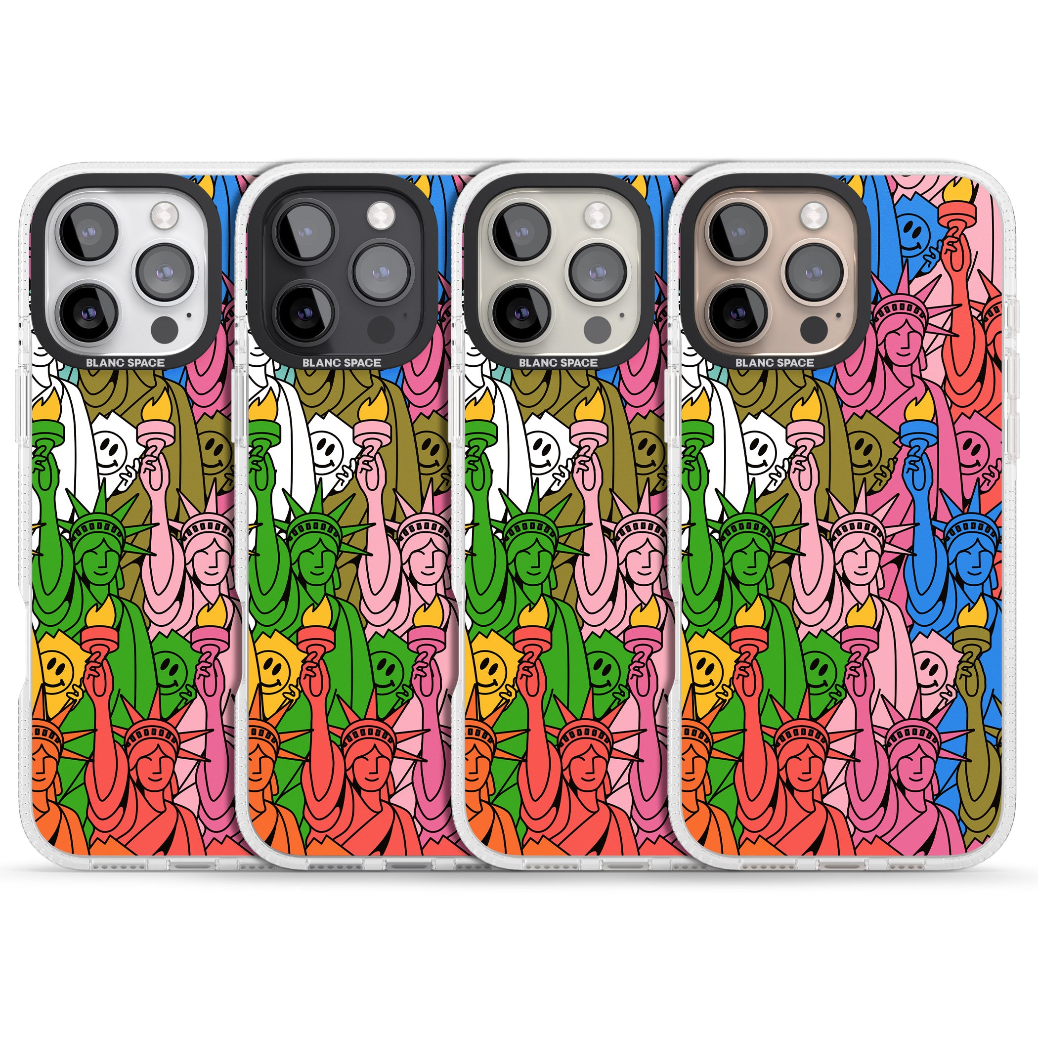 Multicolour Liberty Pattern iPhone 16 Pro Max / 16 Pro Clear Case Impact Air - Blanc Space