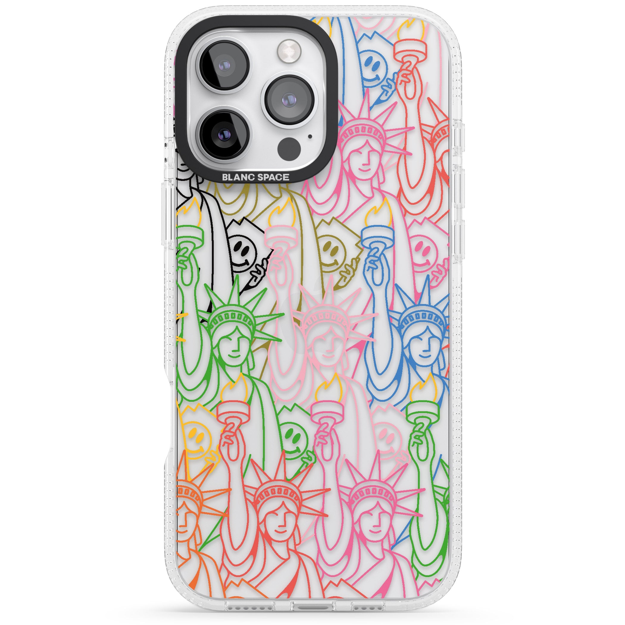 Multicolour Liberty Line Pattern iPhone 16 Pro Max / 16 Pro Clear Case Impact Air - Blanc Space