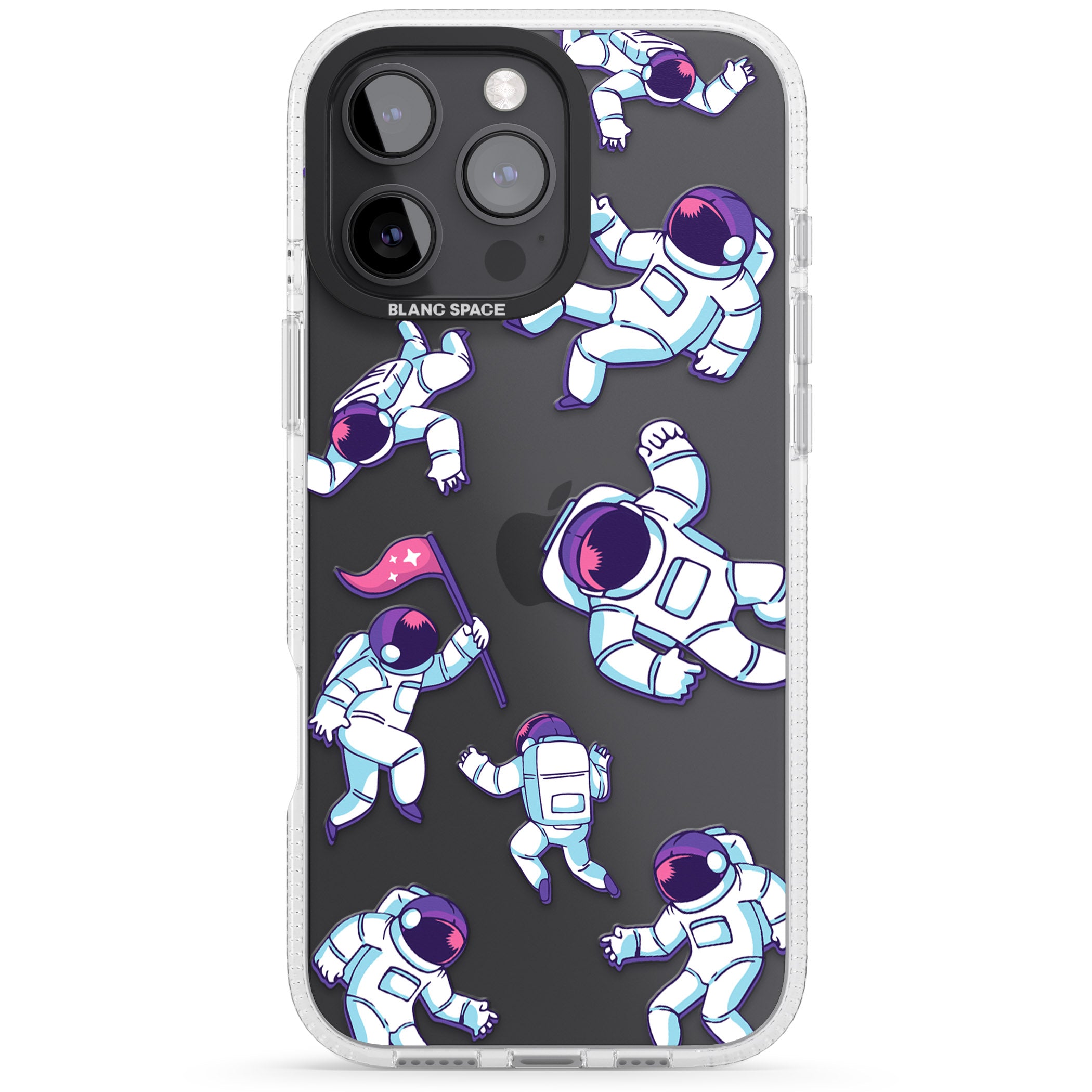 Astronaut Pattern iPhone 16 Pro Max / 16 Pro Clear Case Impact Air - Blanc Space