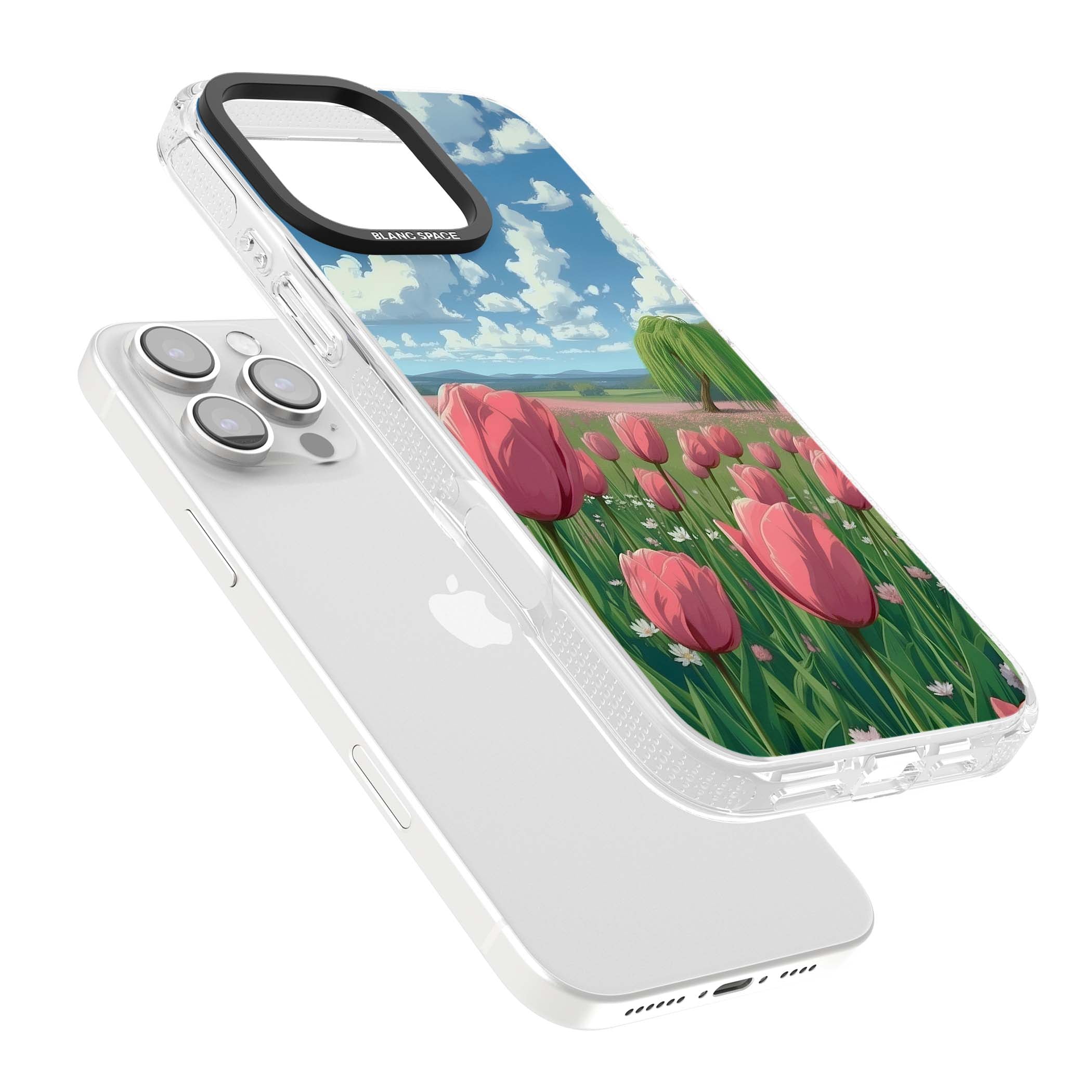 Willow By The Pink Tulips floral iPhone case | Clear Case Impact Air case for iPhone 16 Pro, iPhone 16 Pro Max