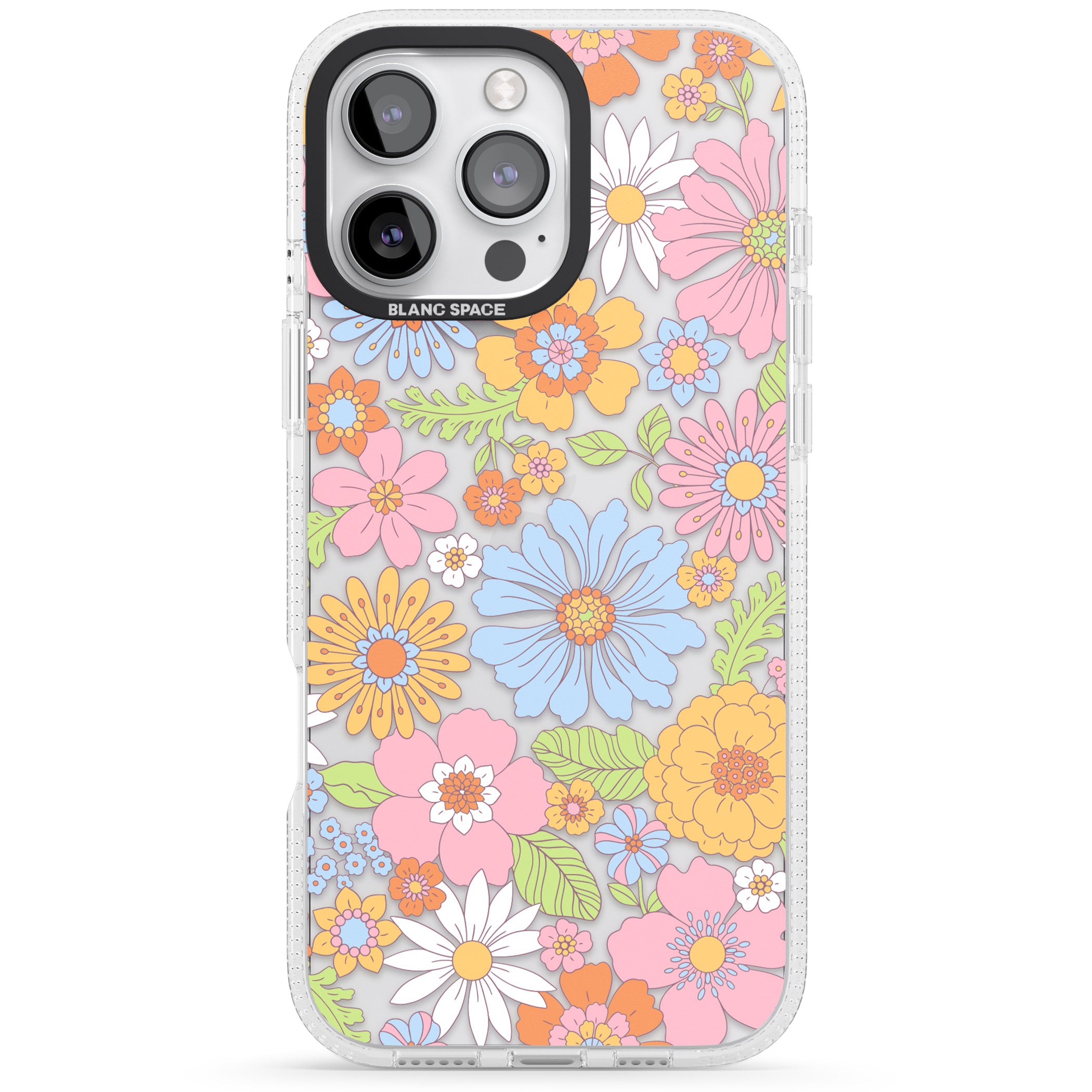 Pastel Flower Pattern iPhone 16 Pro Max / 16 Pro Clear Case Impact Air - Blanc Space