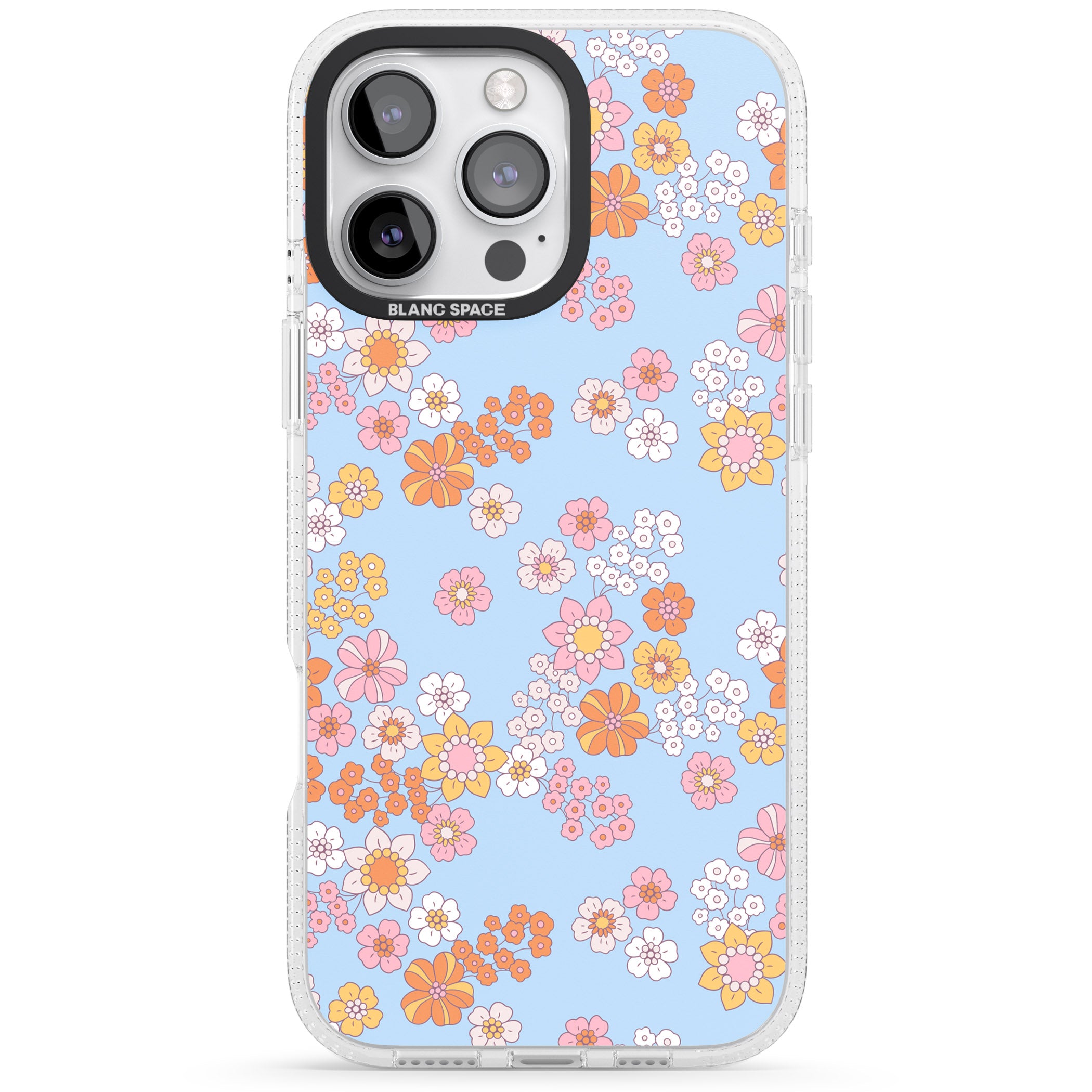 Lake Blue Flower Mix iPhone 16 Pro Max / 16 Pro Clear Case Impact Air - Blanc Space