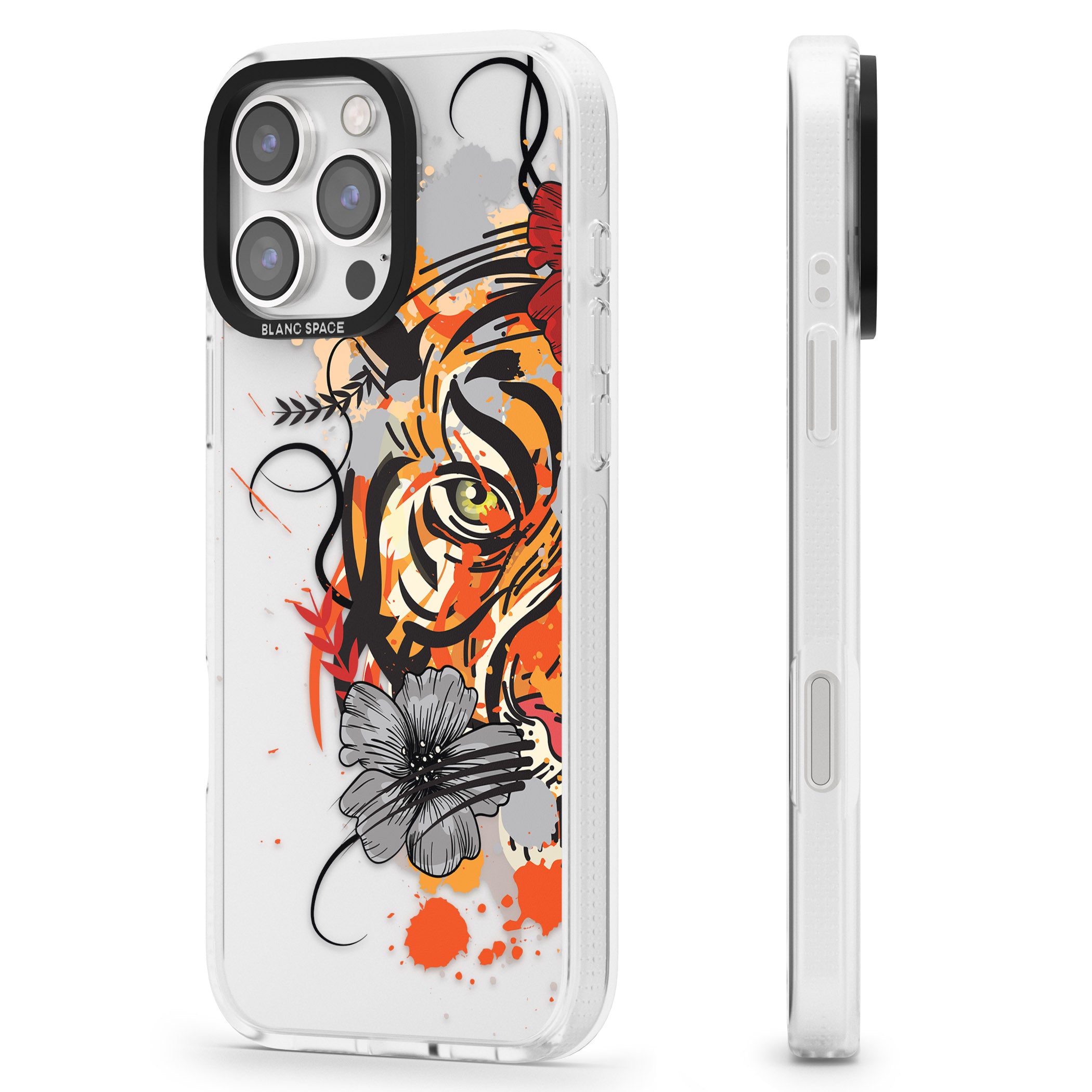 Sugar Skull Tiger iPhone 16 Pro Max / 16 Pro Clear Case Impact Air - Blanc Space