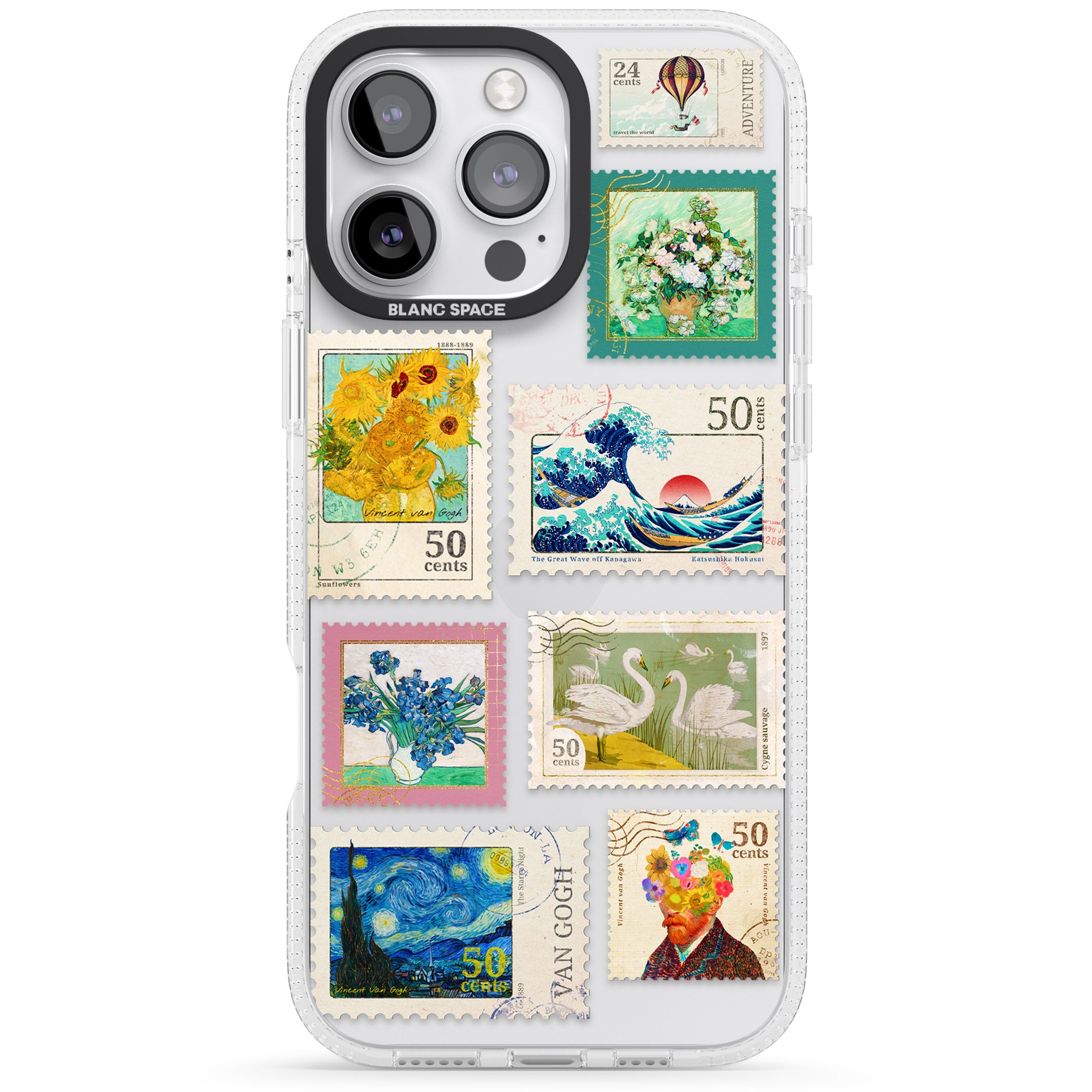 Vintage Art Stamps iPhone 16 Pro Max / 16 Pro Clear Case Impact Air - Blanc Space