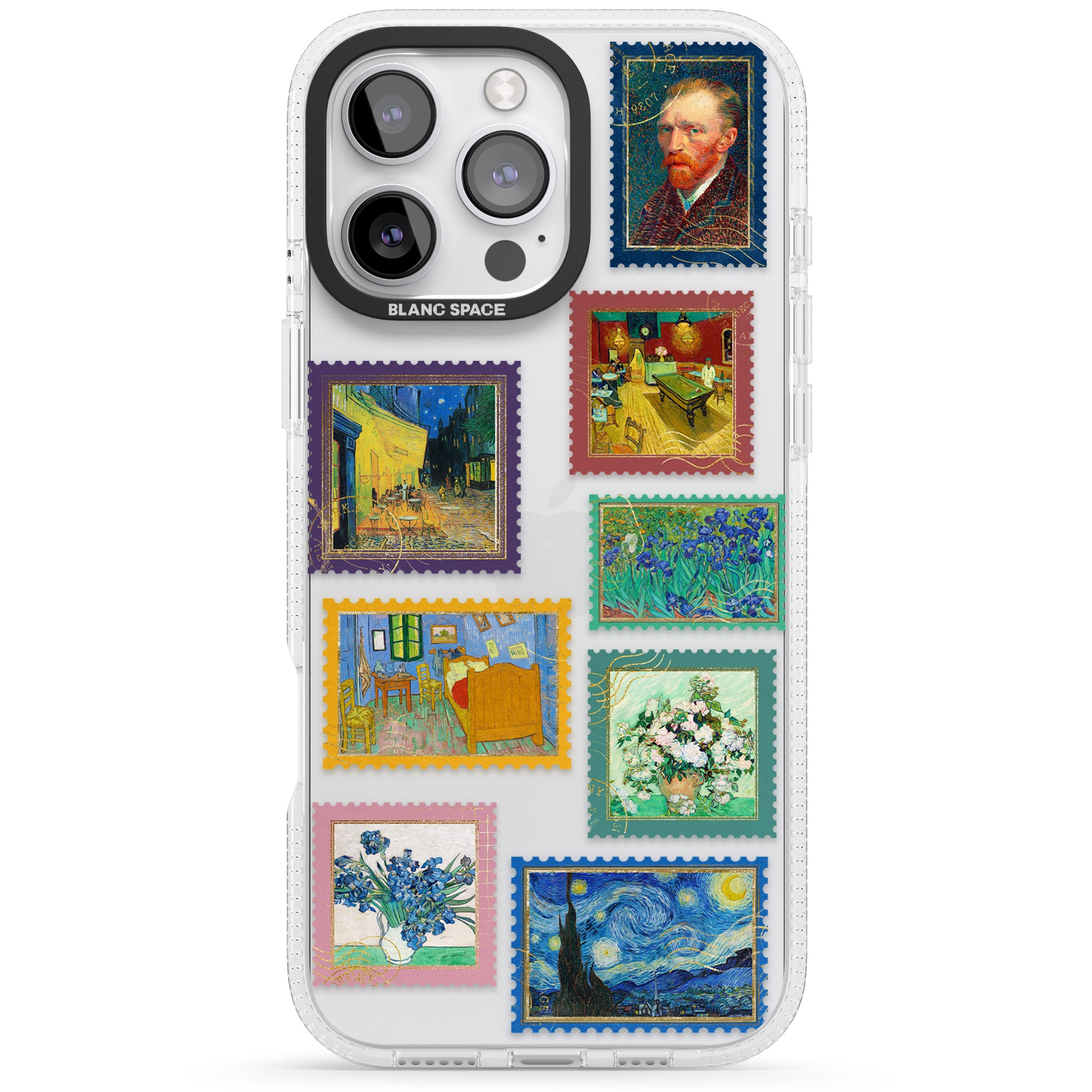 Colourful Vintage Art Stamps iPhone 16 Pro Max / 16 Pro Clear Case Impact Air - Blanc Space