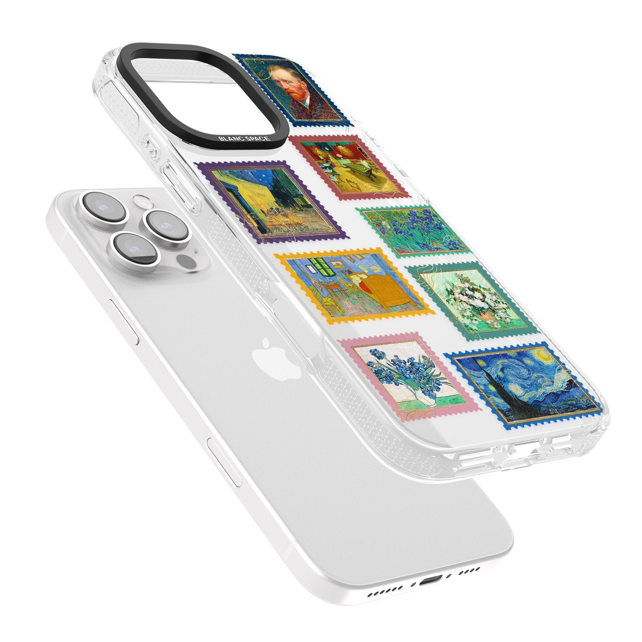 Colourful Vintage Art Stamps iPhone 16 Pro Max / 16 Pro Clear Case Impact Air - Blanc Space