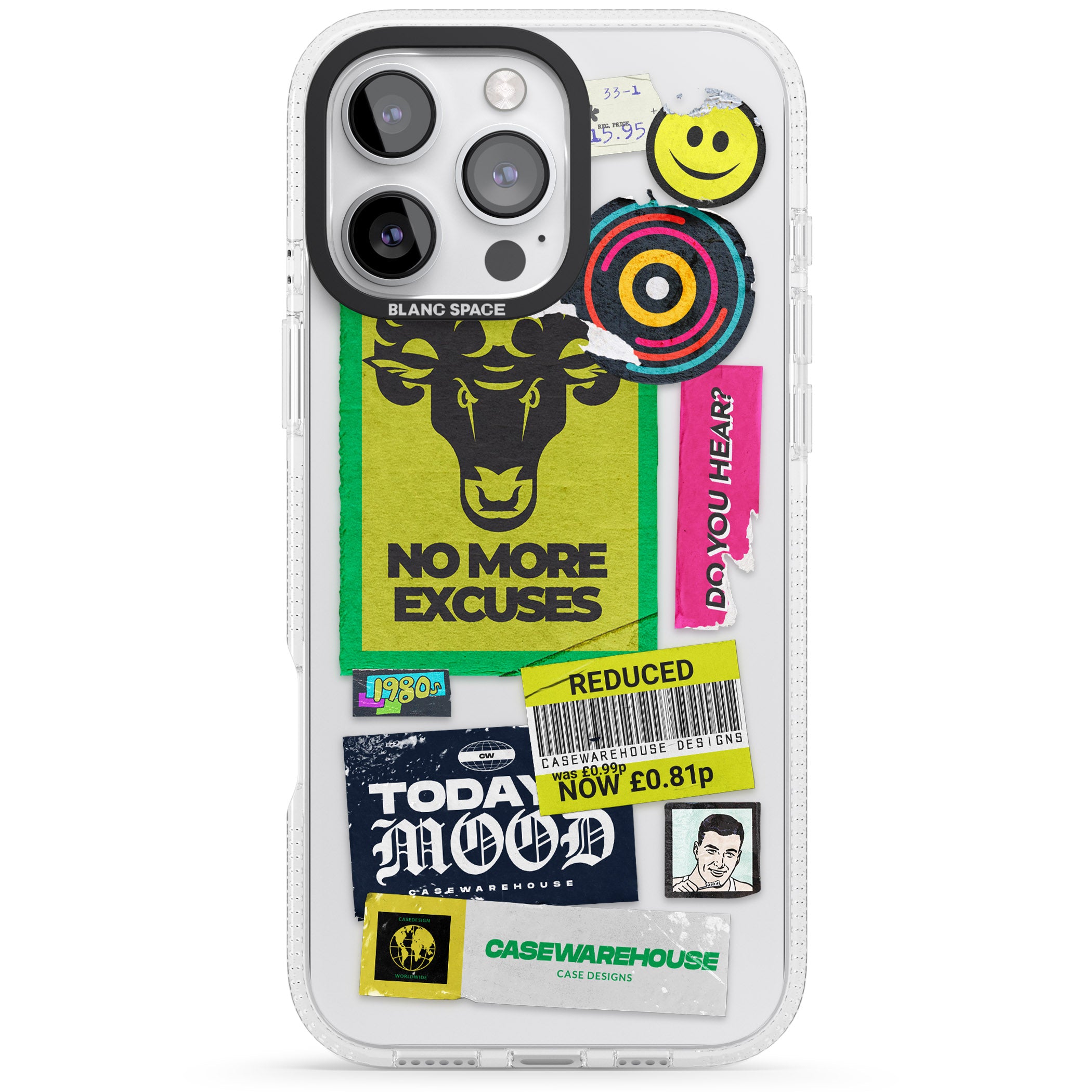 No More Excuses Sticker Mix iPhone 16 Pro Max / 16 Pro Clear Case Impact Air - Blanc Space
