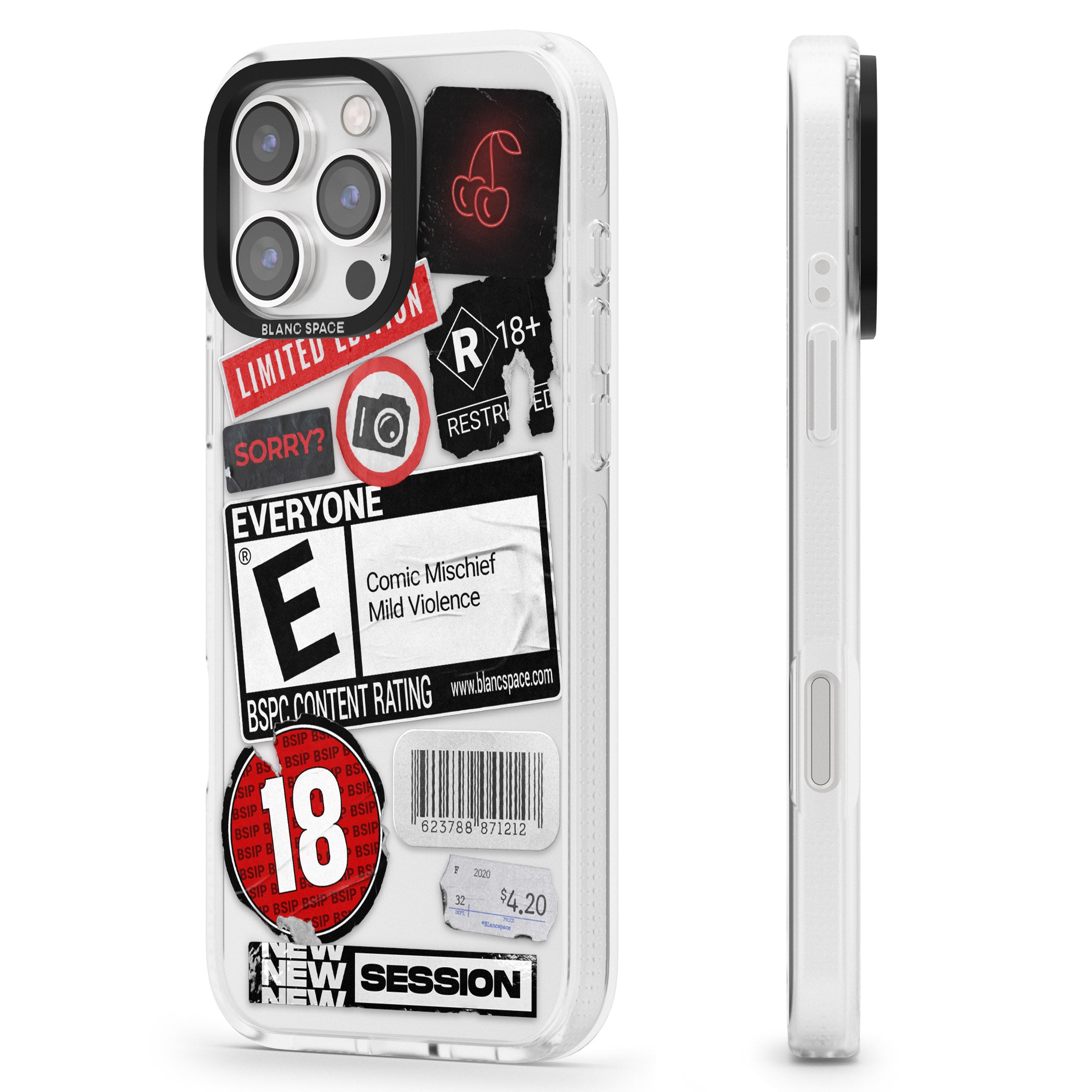 Rated 18+ Sticker Mix iPhone 16 Pro Max / 16 Pro Clear Case Impact Air - Blanc Space