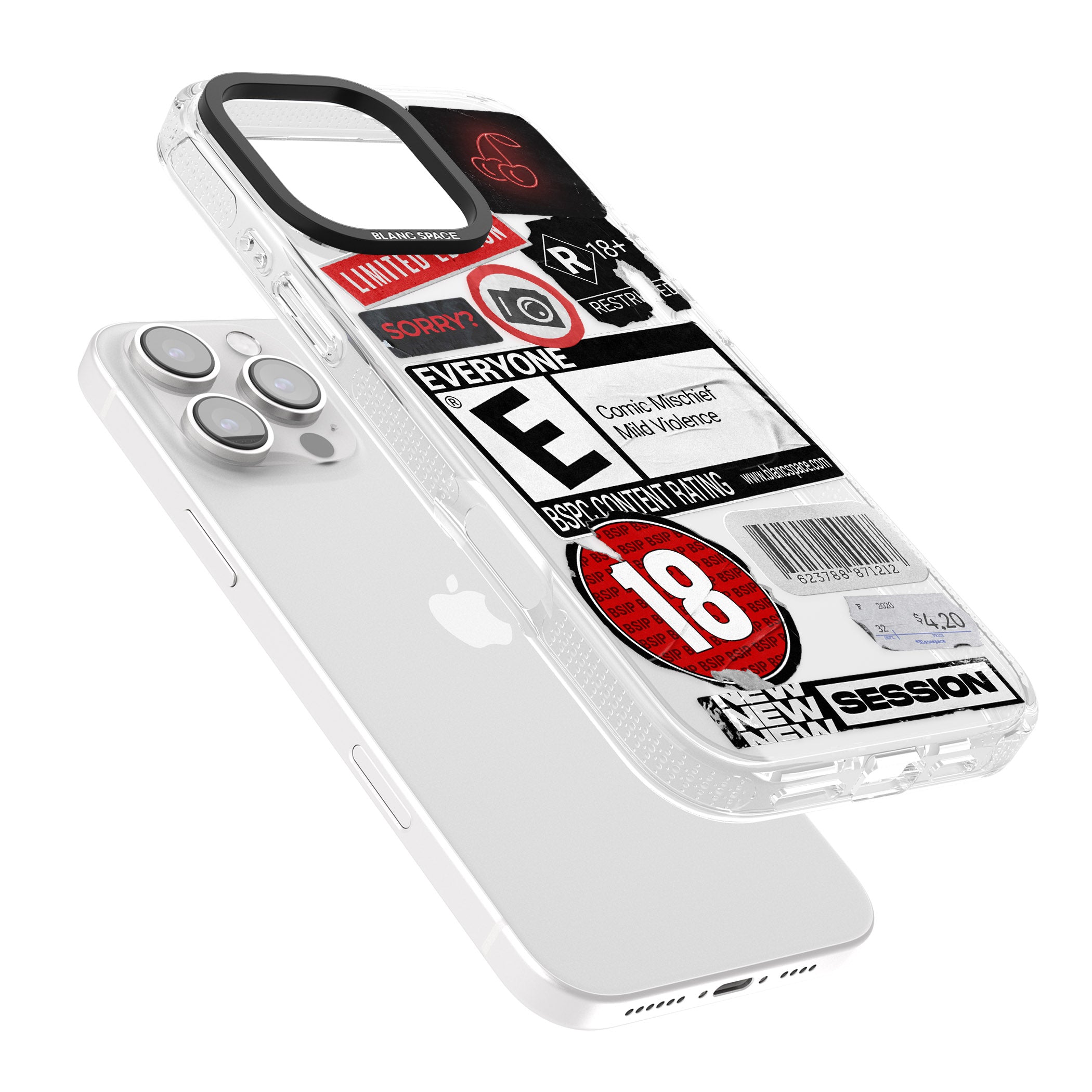 Rated 18+ Sticker Mix iPhone 16 Pro Max / 16 Pro Clear Case Impact Air - Blanc Space