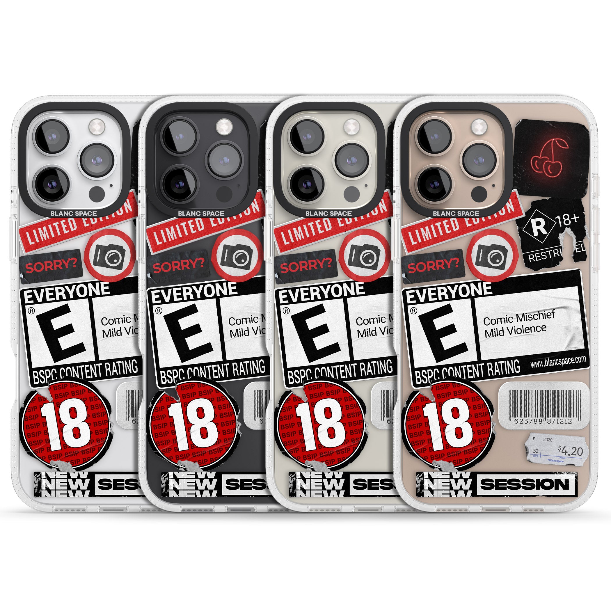 Rated 18+ Sticker Mix iPhone 16 Pro Max / 16 Pro Clear Case Impact Air - Blanc Space