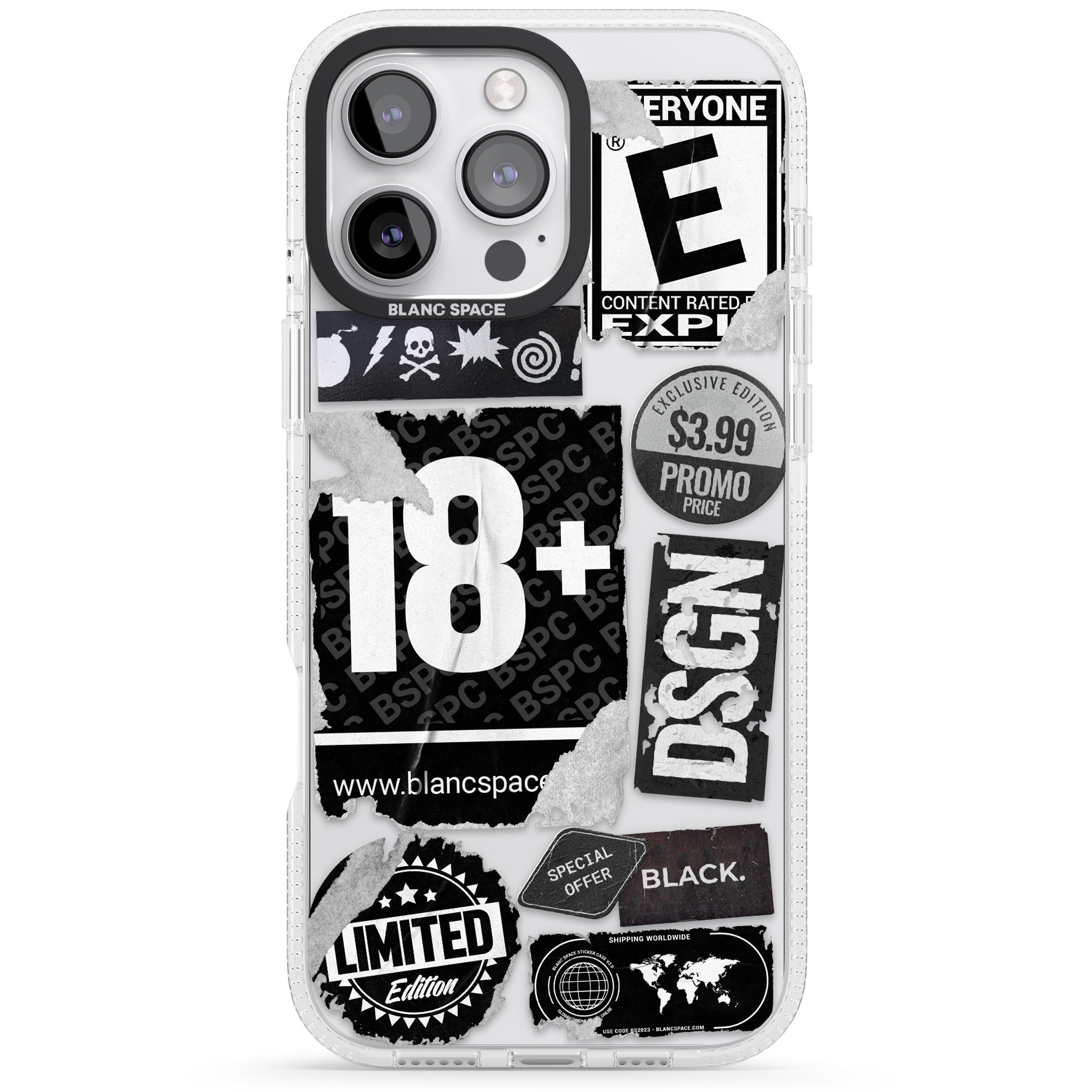 Black Sticker Mix iPhone 16 Pro Max / 16 Pro Clear Case Impact Air - Blanc Space