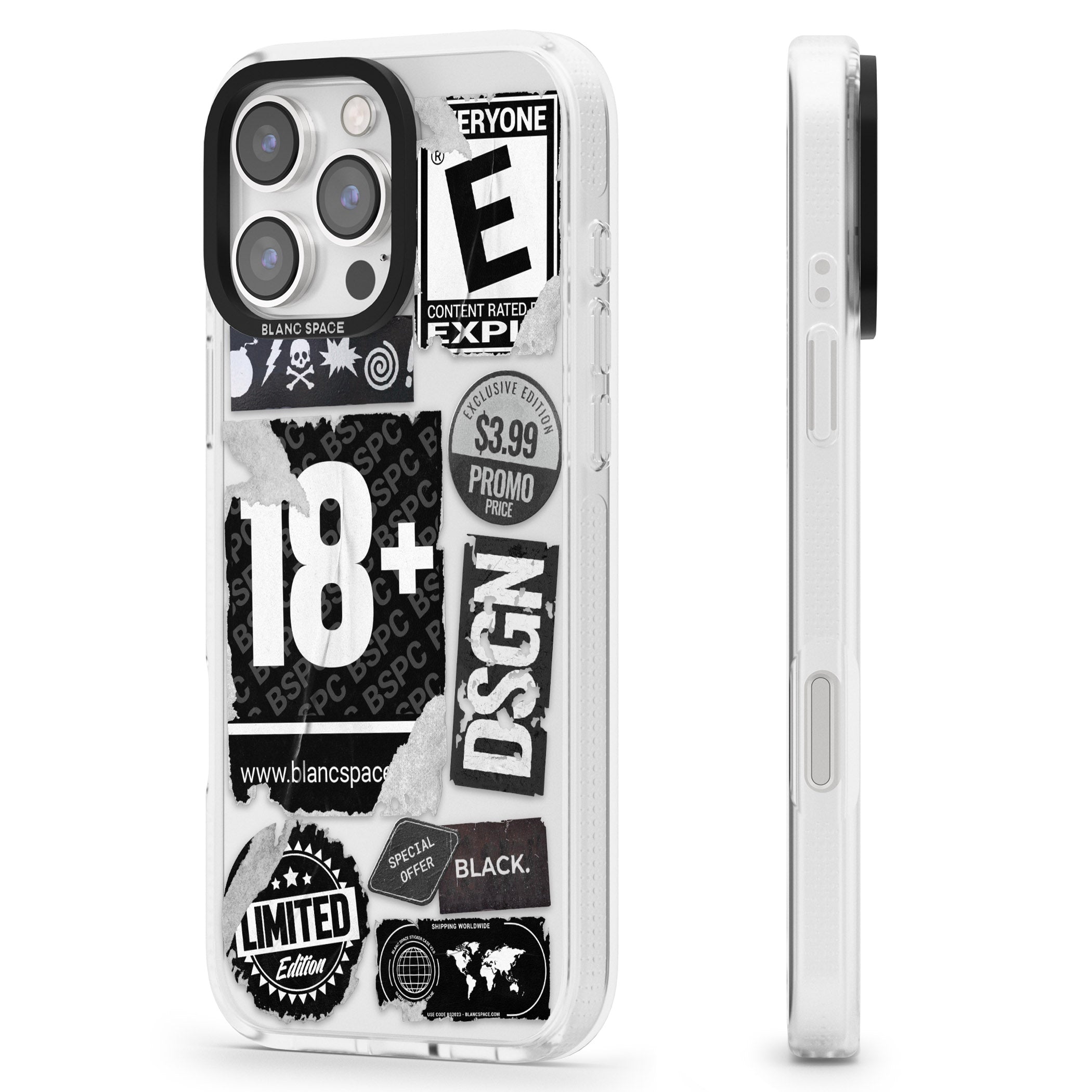 Black Sticker Mix iPhone 16 Pro Max / 16 Pro Clear Case Impact Air - Blanc Space