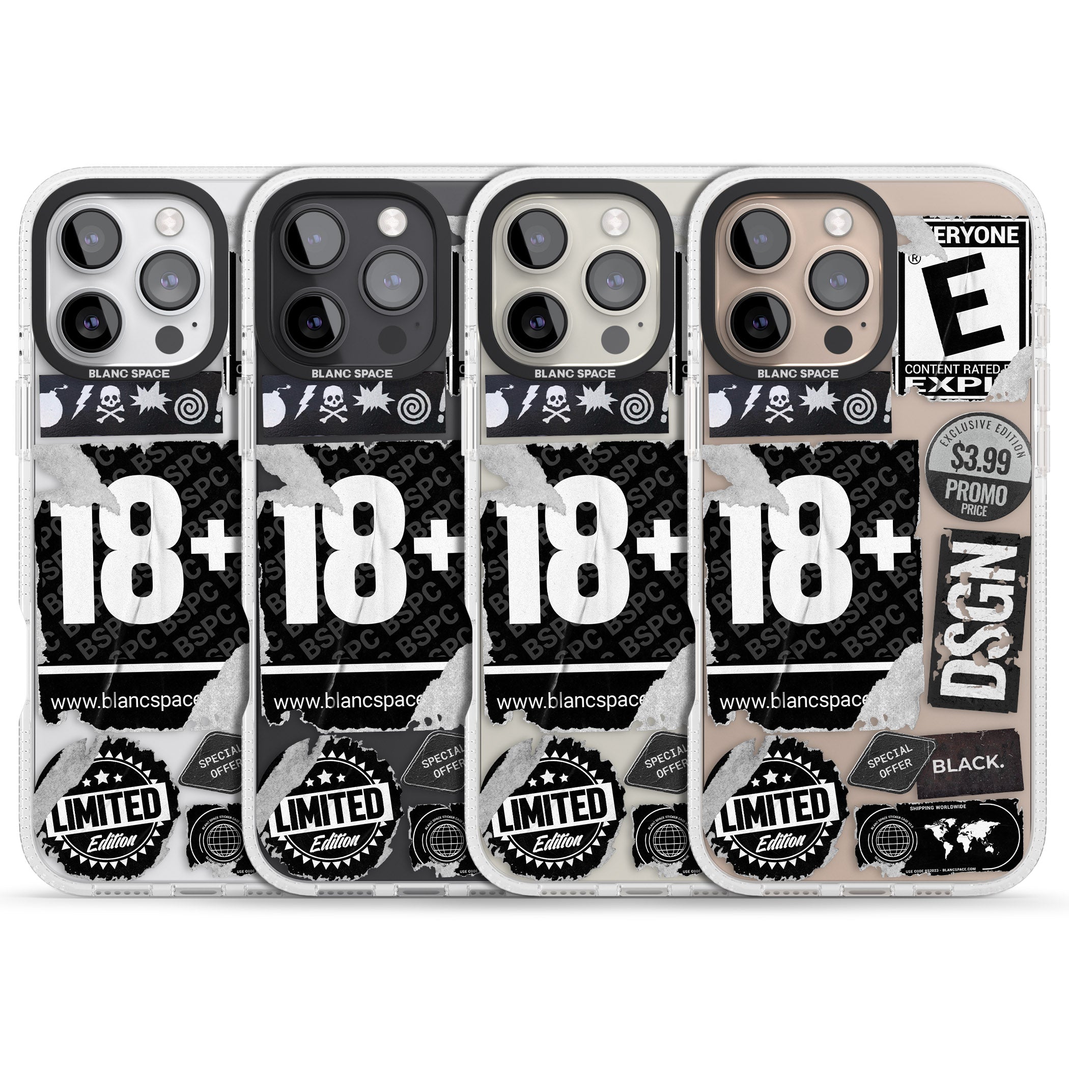 Black Sticker Mix iPhone 16 Pro Max / 16 Pro Clear Case Impact Air - Blanc Space