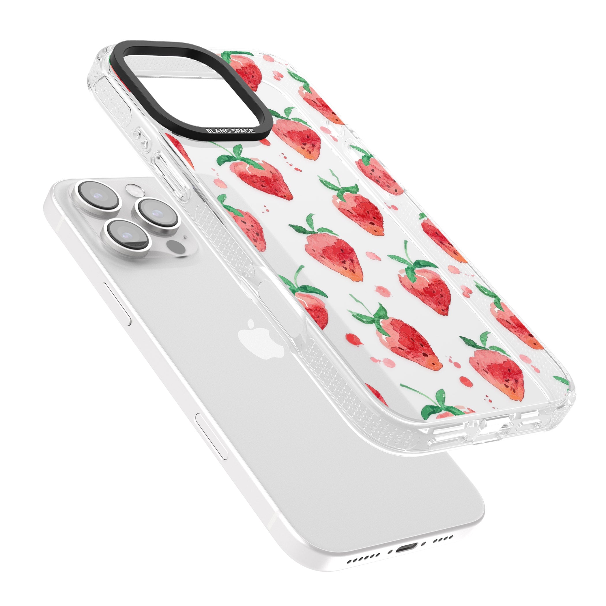 Strawberry Watercolour iPhone 16 Pro Max / 16 Pro Clear Case Impact Air - Blanc Space