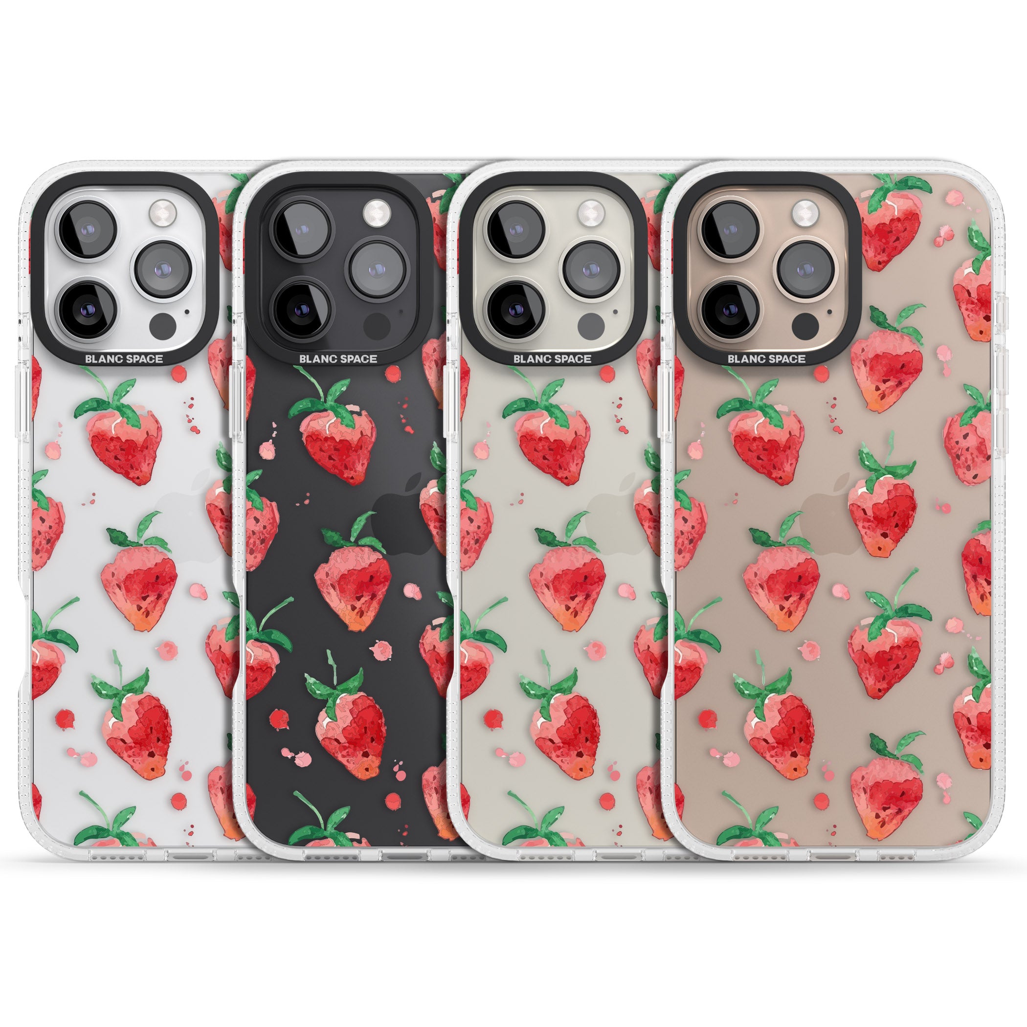 Strawberry Watercolour iPhone 16 Pro Max / 16 Pro Clear Case Impact Air - Blanc Space