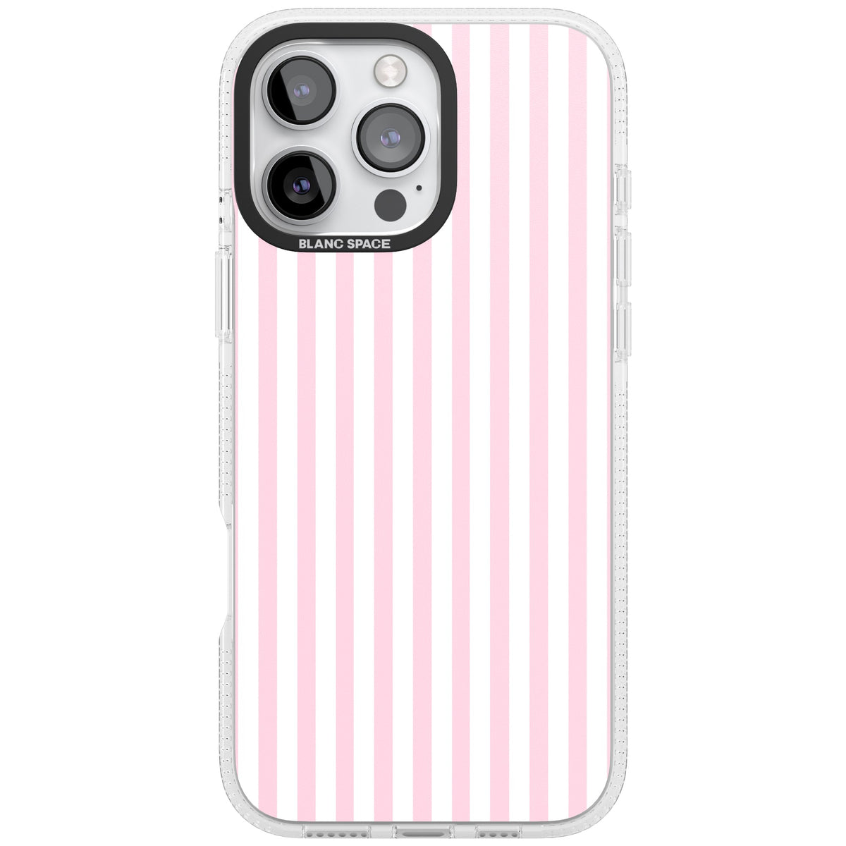 Pink Stripe preppy iPhone case featuring soft pastel pink and white vertical candy stripes iPhone 16 Pro Max Impact Air Phone Case front