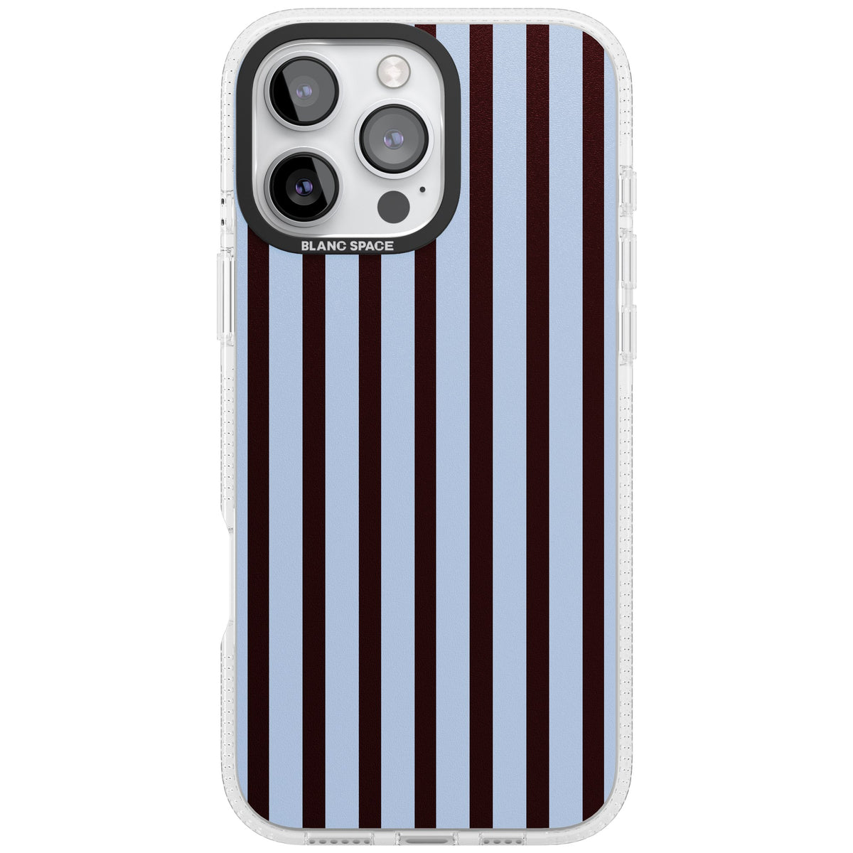 Blackcurrant Stripe preppy iPhone case featuring vertical burgundy and light blue stripes in a classic pinstripe layout iPhone 16 Pro Max Impact Air Phone Case front