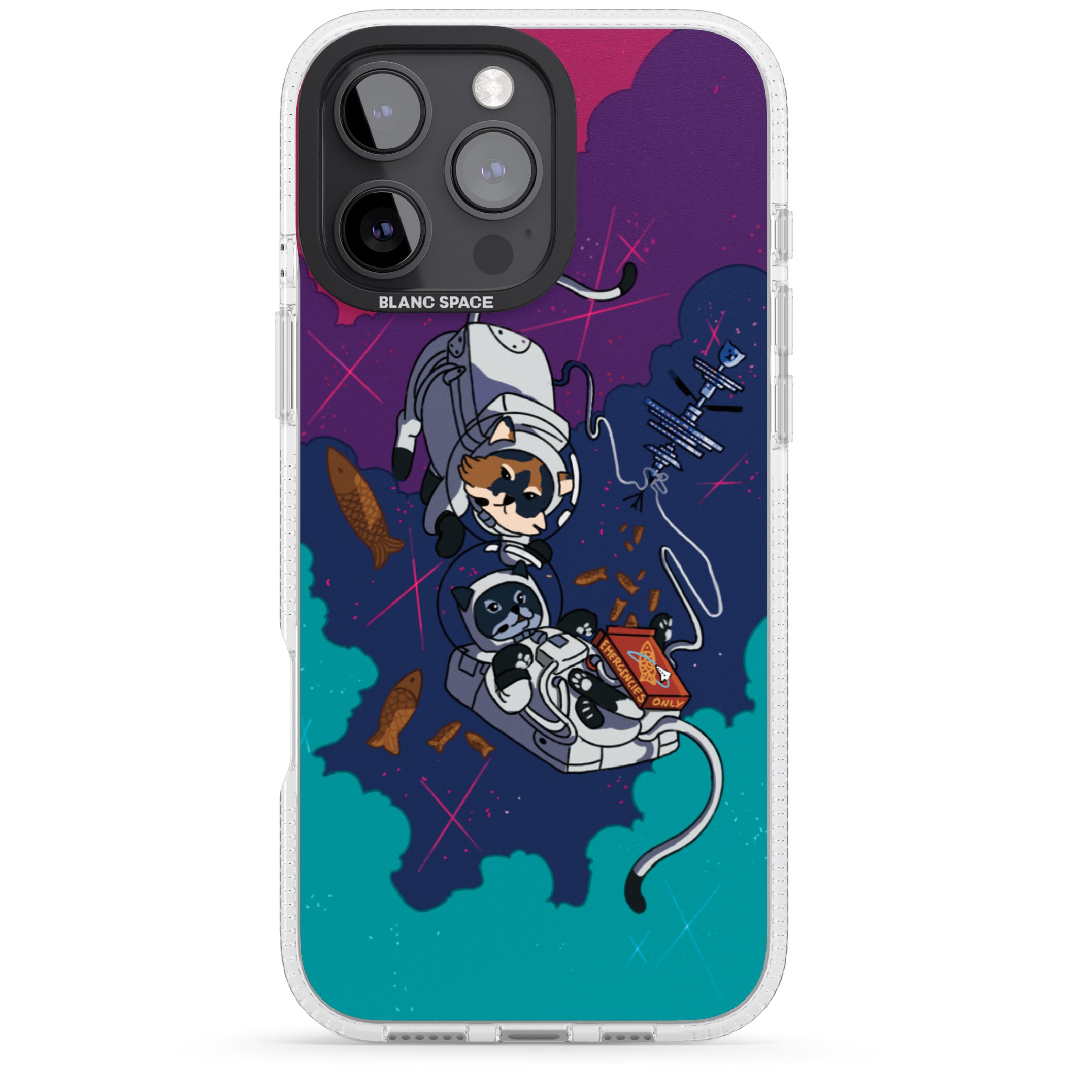 Cats In Space iPhone 16 Pro Max / 16 Pro Clear Case Impact Air - Blanc Space