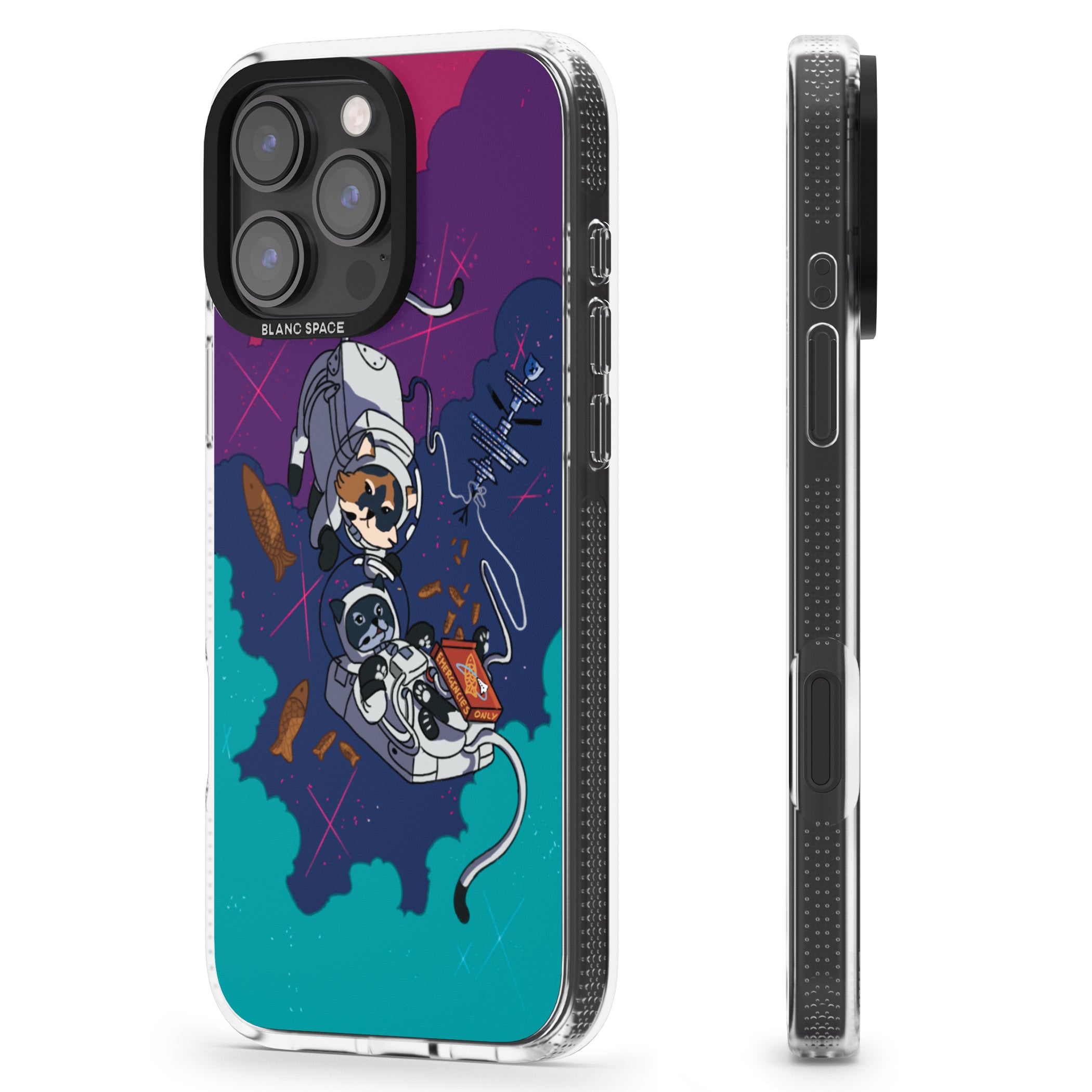 Cats In Space iPhone 16 Pro Max / 16 Pro Clear Case Impact Air - Blanc Space