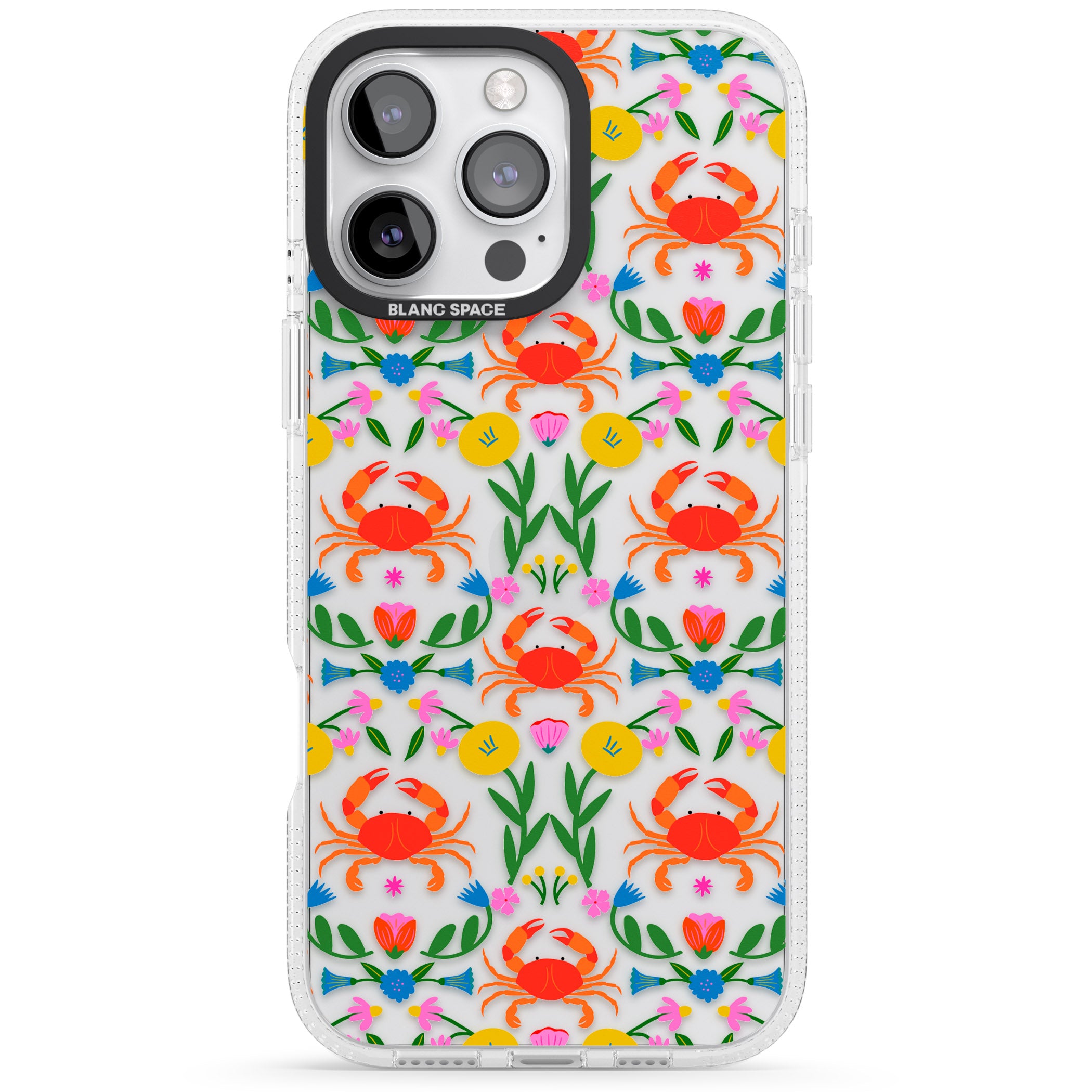 Crabs & Flowers iPhone 16 Pro Max / 16 Pro Clear Case Impact Air - Blanc Space