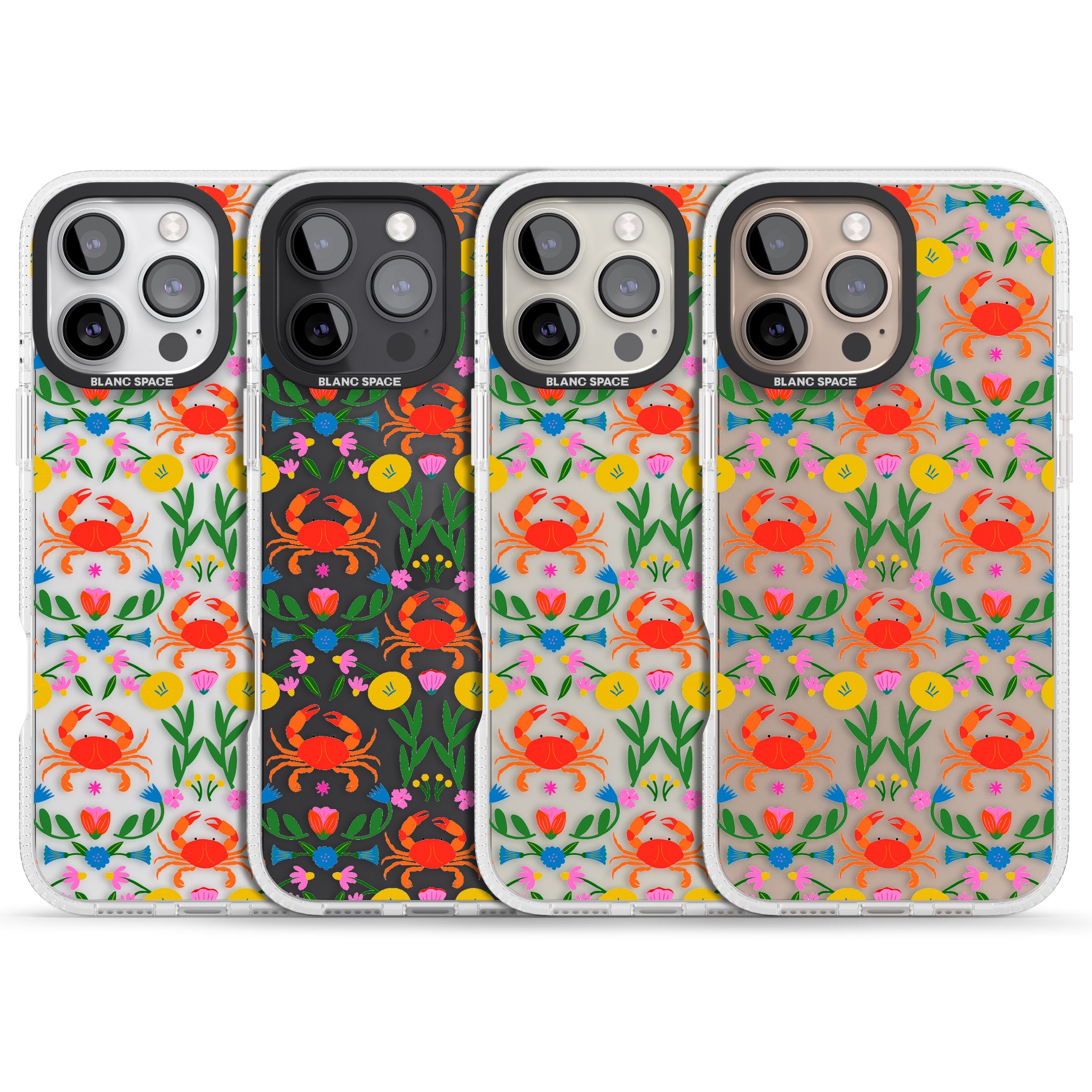 Crabs & Flowers iPhone 16 Pro Max / 16 Pro Clear Case Impact Air - Blanc Space