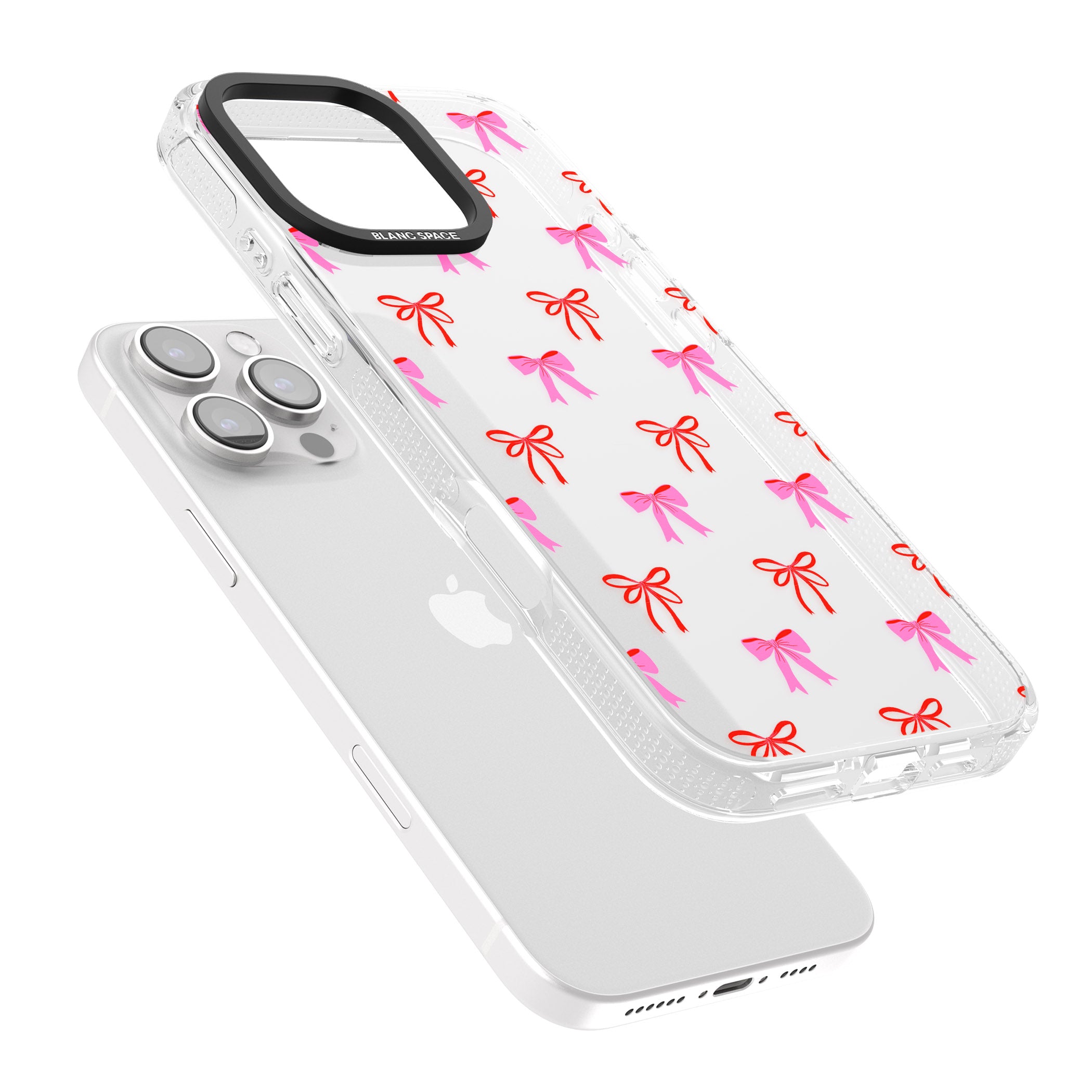 Cute Bow Pattern iPhone 16 Pro Max / 16 Pro Clear Case Impact Air - Blanc Space