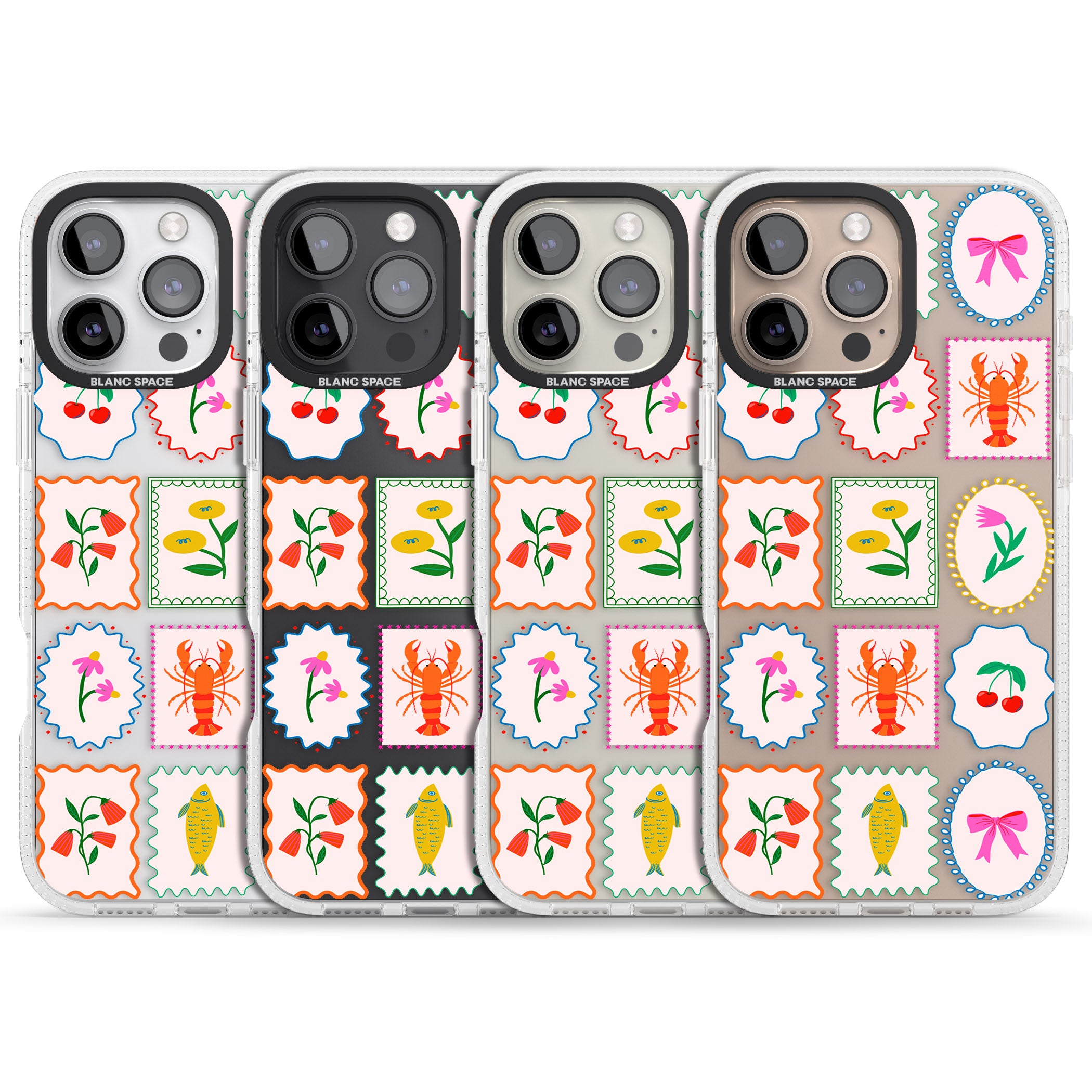 Floral & Seafood Stamps iPhone 16 Pro Max / 16 Pro Clear Case Impact Air - Blanc Space