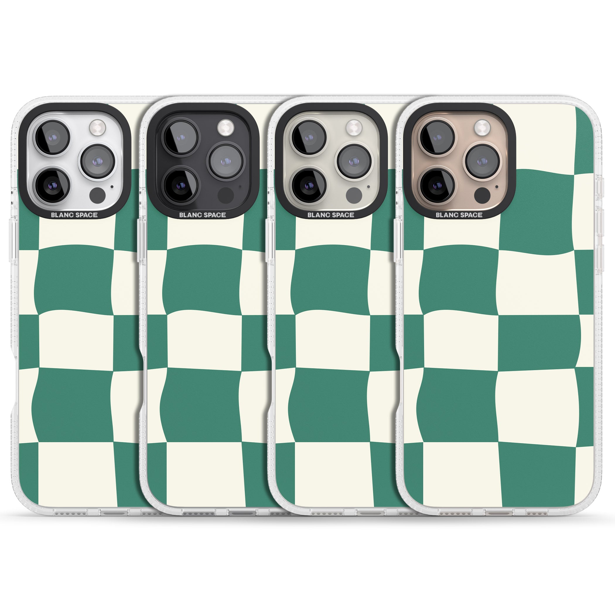 Green & Cream Wavy Check iPhone 16 Pro Max / 16 Pro Clear Case Impact Air - Blanc Space