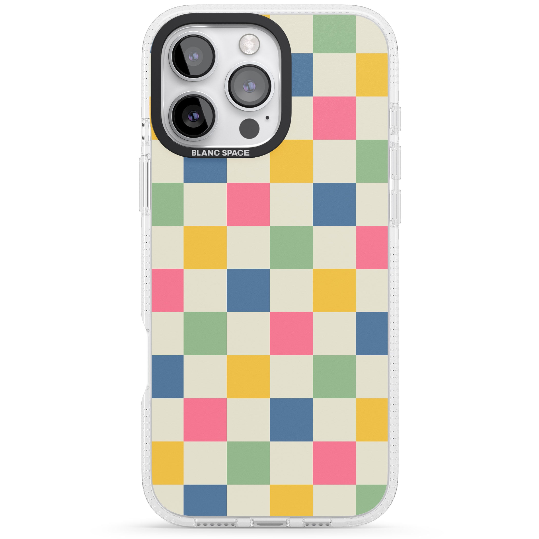 Pastel Multicolor Checkered iPhone 16 Pro Max / 16 Pro Clear Case Impact Air - Blanc Space