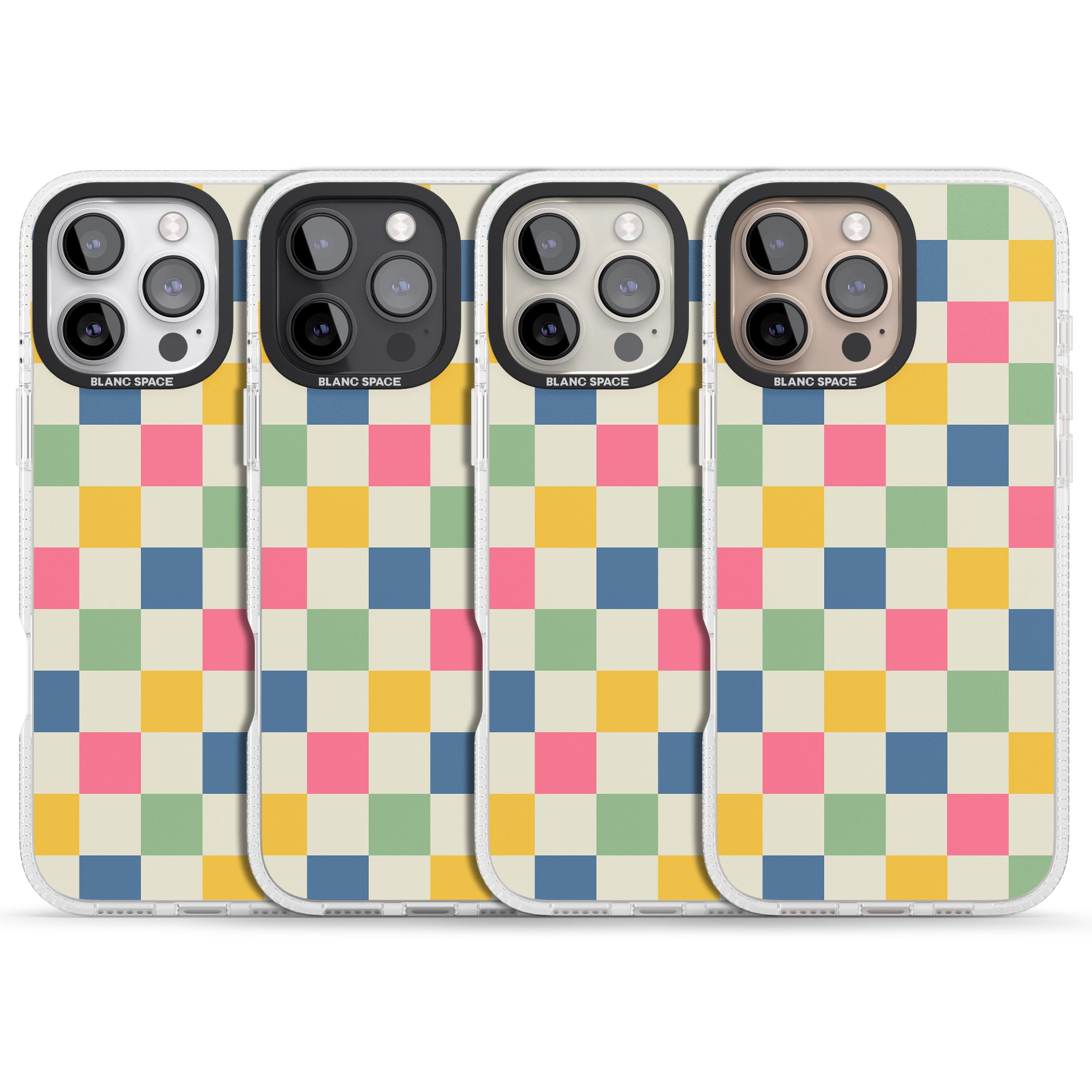 Pastel Multicolor Checkered iPhone 16 Pro Max / 16 Pro Clear Case Impact Air - Blanc Space