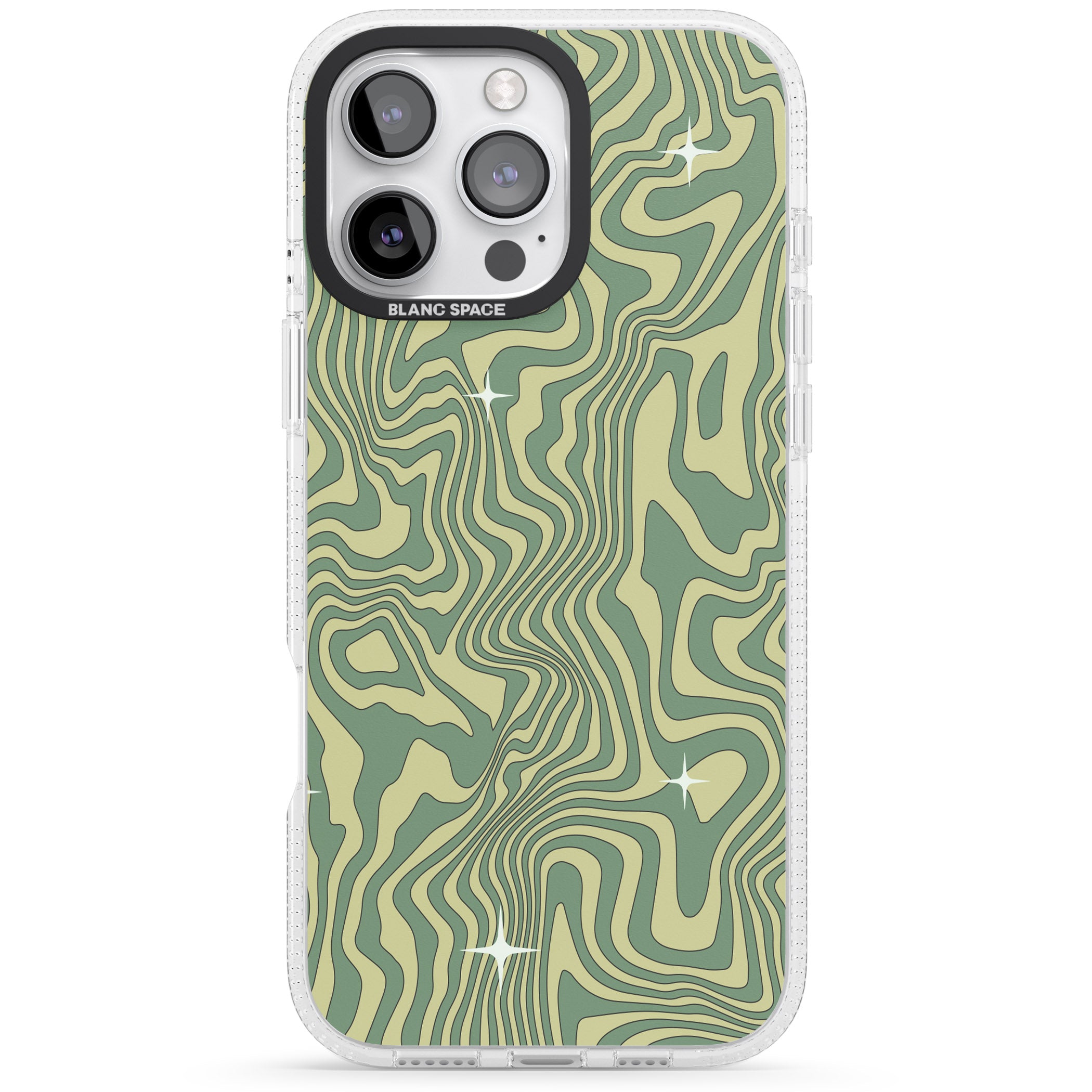 Green Abstract Wave iPhone 16 Pro Max / 16 Pro Clear Case Impact Air - Blanc Space