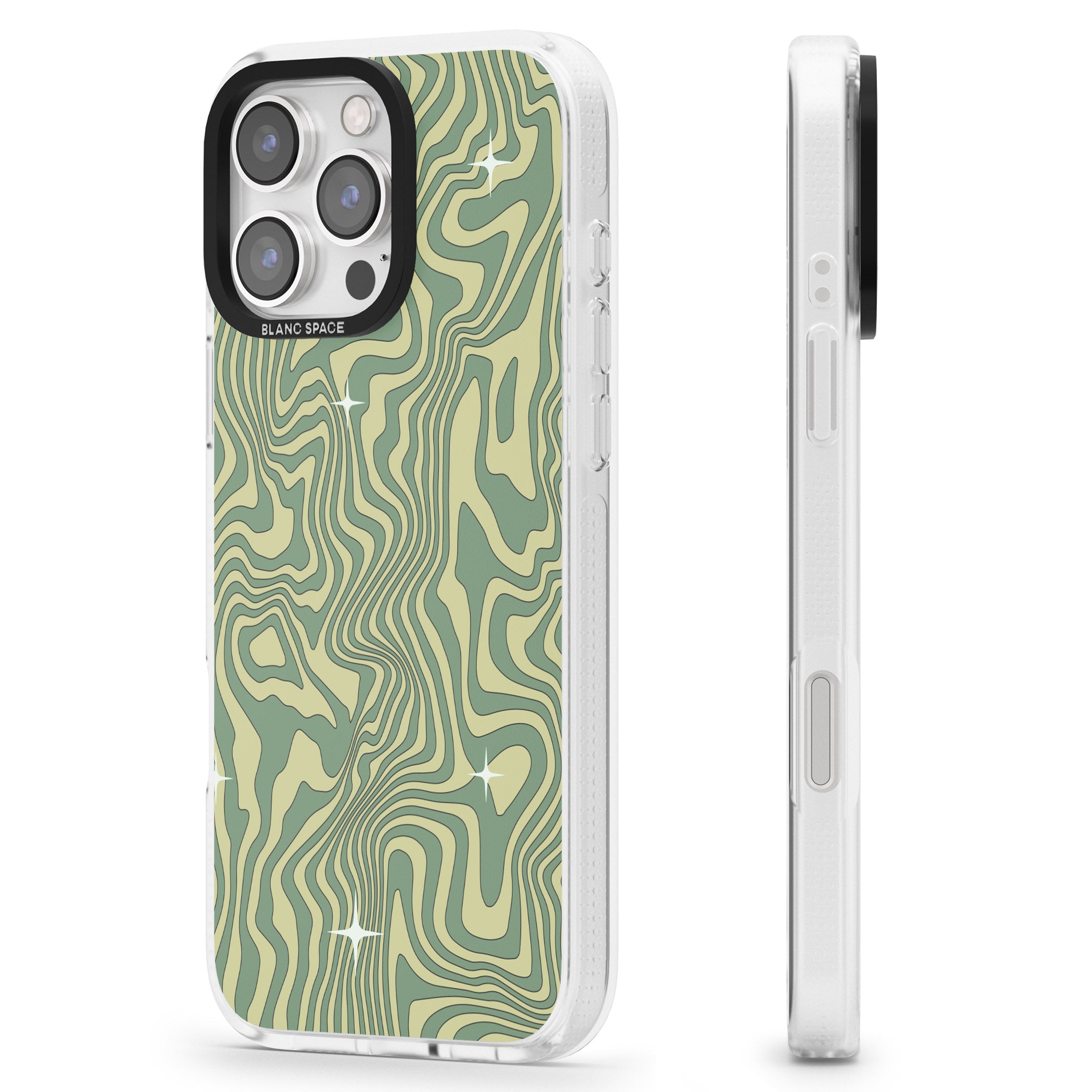Green Abstract Wave iPhone 16 Pro Max / 16 Pro Clear Case Impact Air - Blanc Space