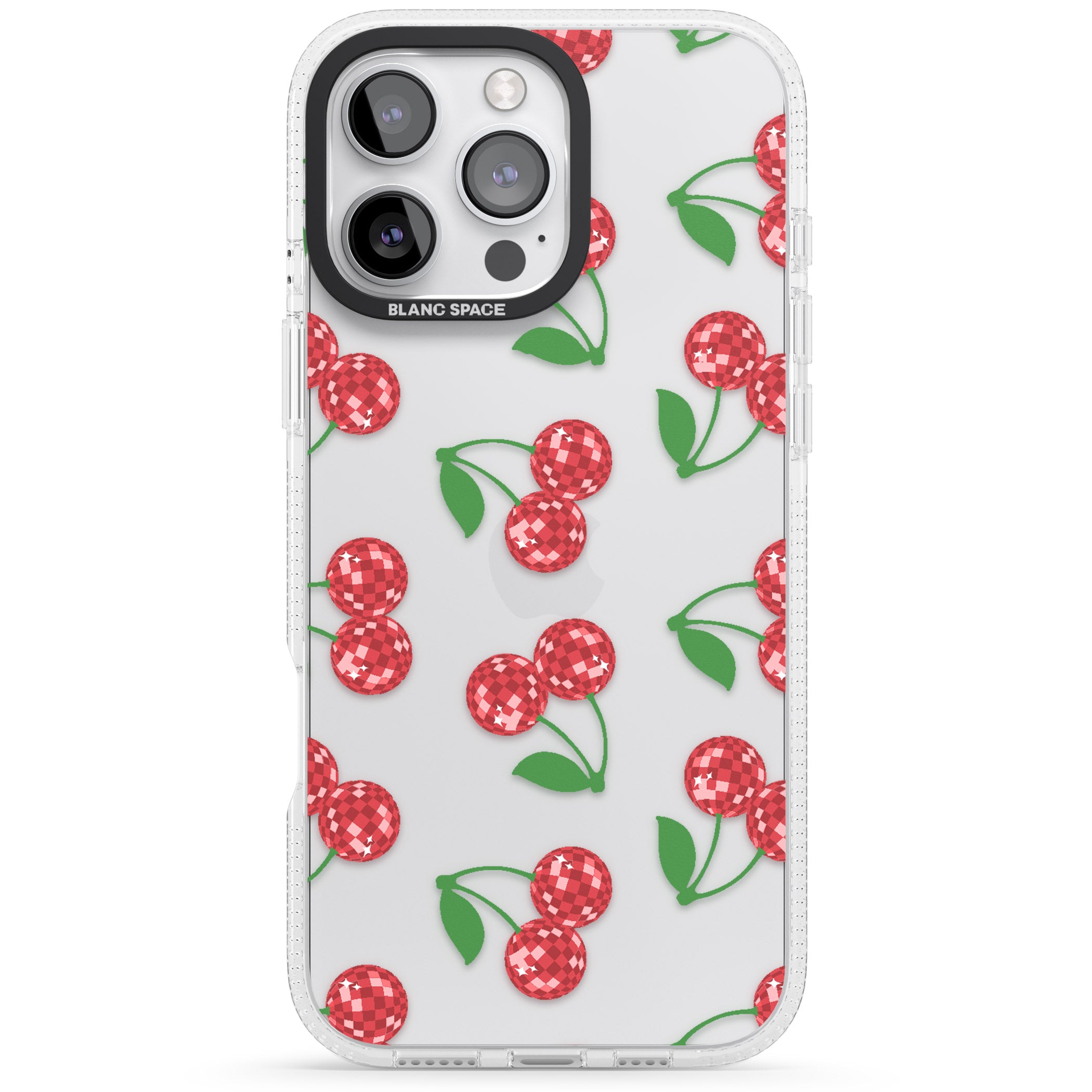 Disco Cherry Pattern iPhone 16 Pro Max / 16 Pro Clear Case Impact Air - Blanc Space