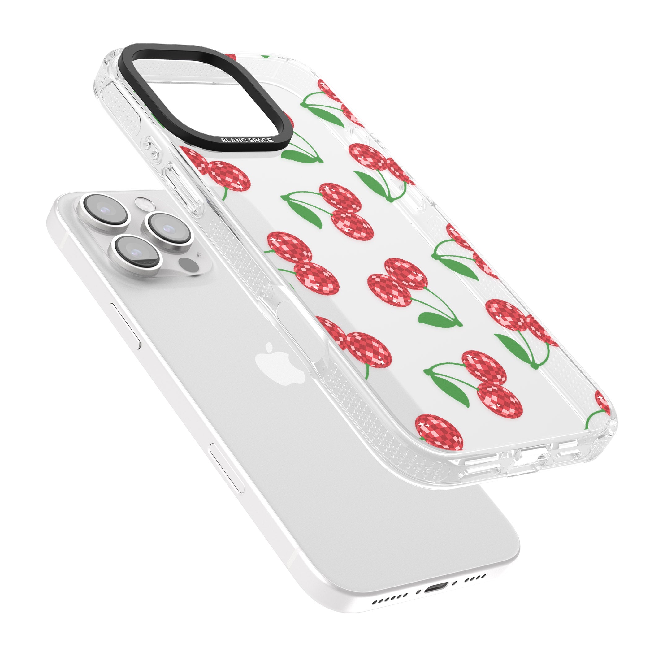 Disco Cherry Pattern iPhone 16 Pro Max / 16 Pro Clear Case Impact Air - Blanc Space