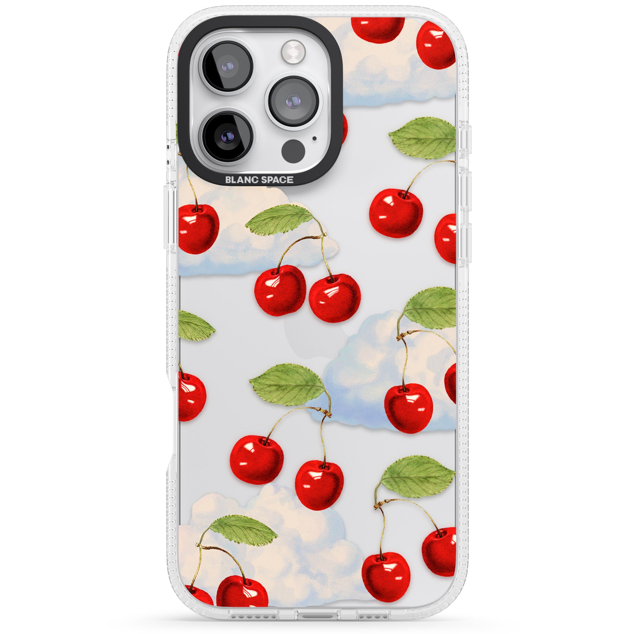 Vintage Cherries & Clouds iPhone 16 Pro Max / 16 Pro Clear Case Impact Air - Blanc Space