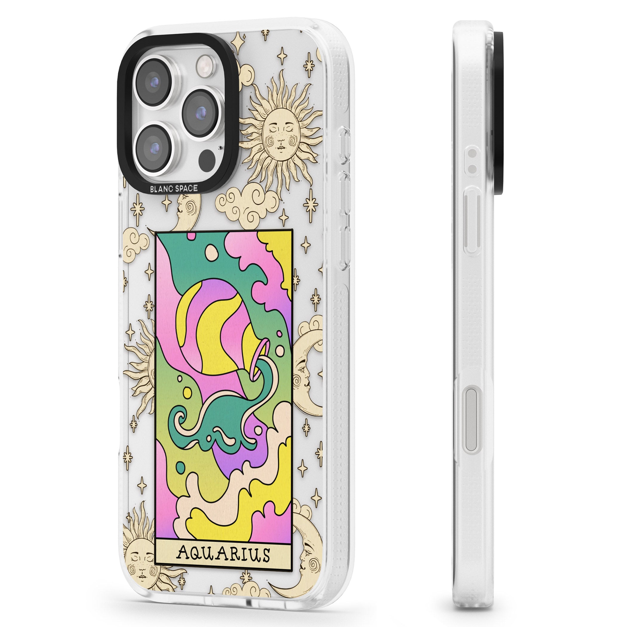 Celestial Zodiac - Aquarius iPhone 16 Pro Max / 16 Pro Clear Case Impact Air - Blanc Space