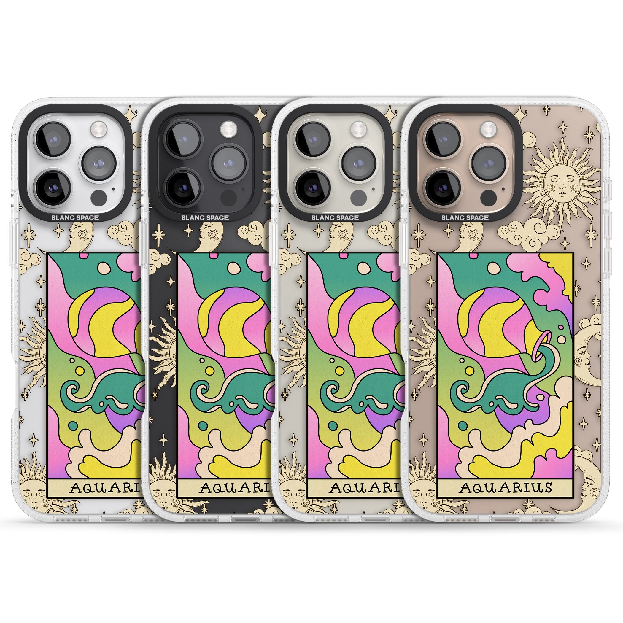 Celestial Zodiac - Aquarius iPhone 16 Pro Max / 16 Pro Clear Case Impact Air - Blanc Space